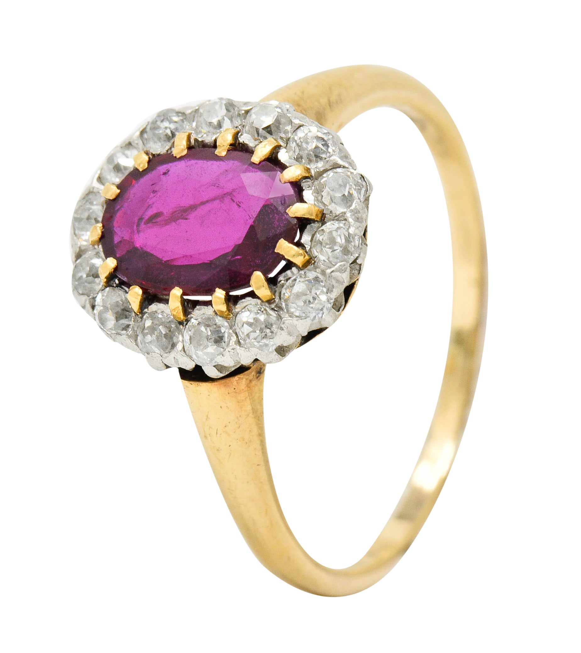 Edwardian 1.08 CTW Ruby Diamond Platinum 14 Karat Gold Cluster RingRing - Wilson's Estate Jewelry