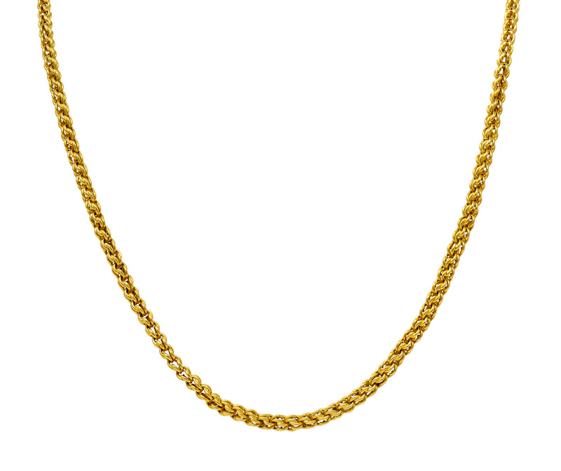 Victorian 18 Karat Yellow Gold Antique Wheat Chain Necklace Wilson's Estate Jewelry