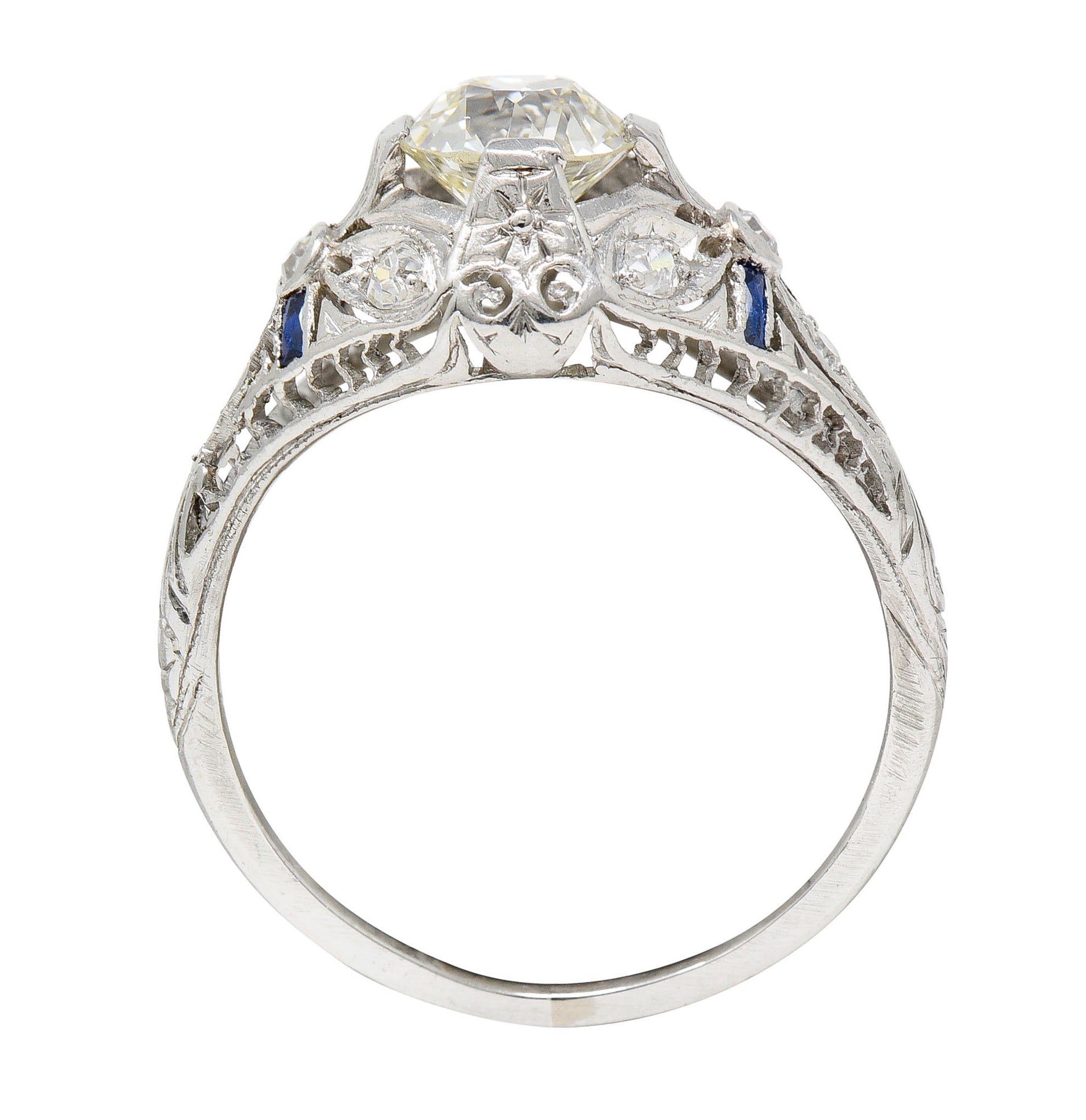 Belle Epoque 1.14 CTW Diamond Sapphire Platinum Bombe Engagement Ring GIARing - Wilson's Estate Jewelry