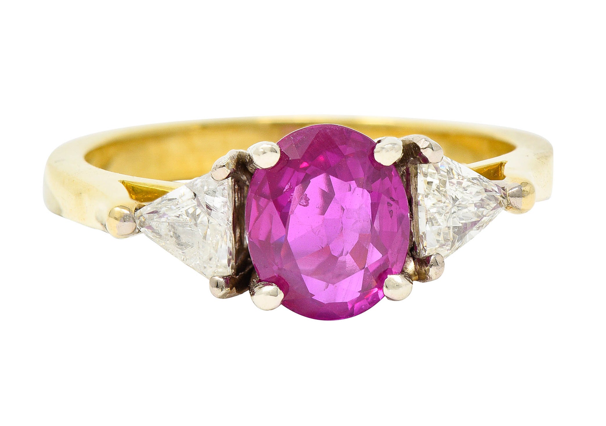 1980's Vintage 1.68 CTW Burmese Ruby Diamond 18 Karat Two-Tone Gold Ring AGLRing - Wilson's Estate Jewelry