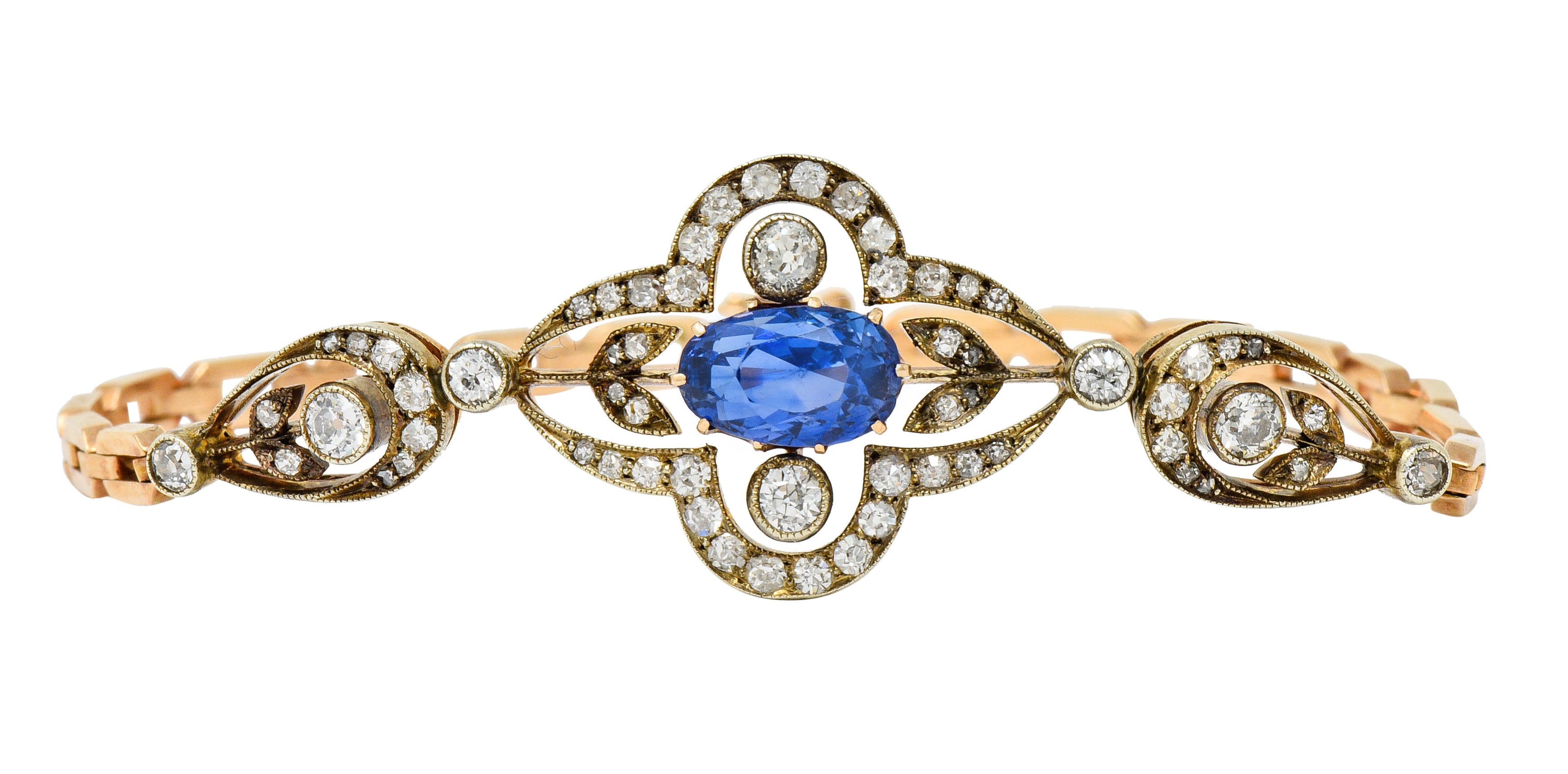 1920's Russian 4.00 CTW No Heat Ceylon Sapphire Diamond 14 Karat Two-Tone Gold Bracelet GIAbracelet - Wilson's Estate Jewelry