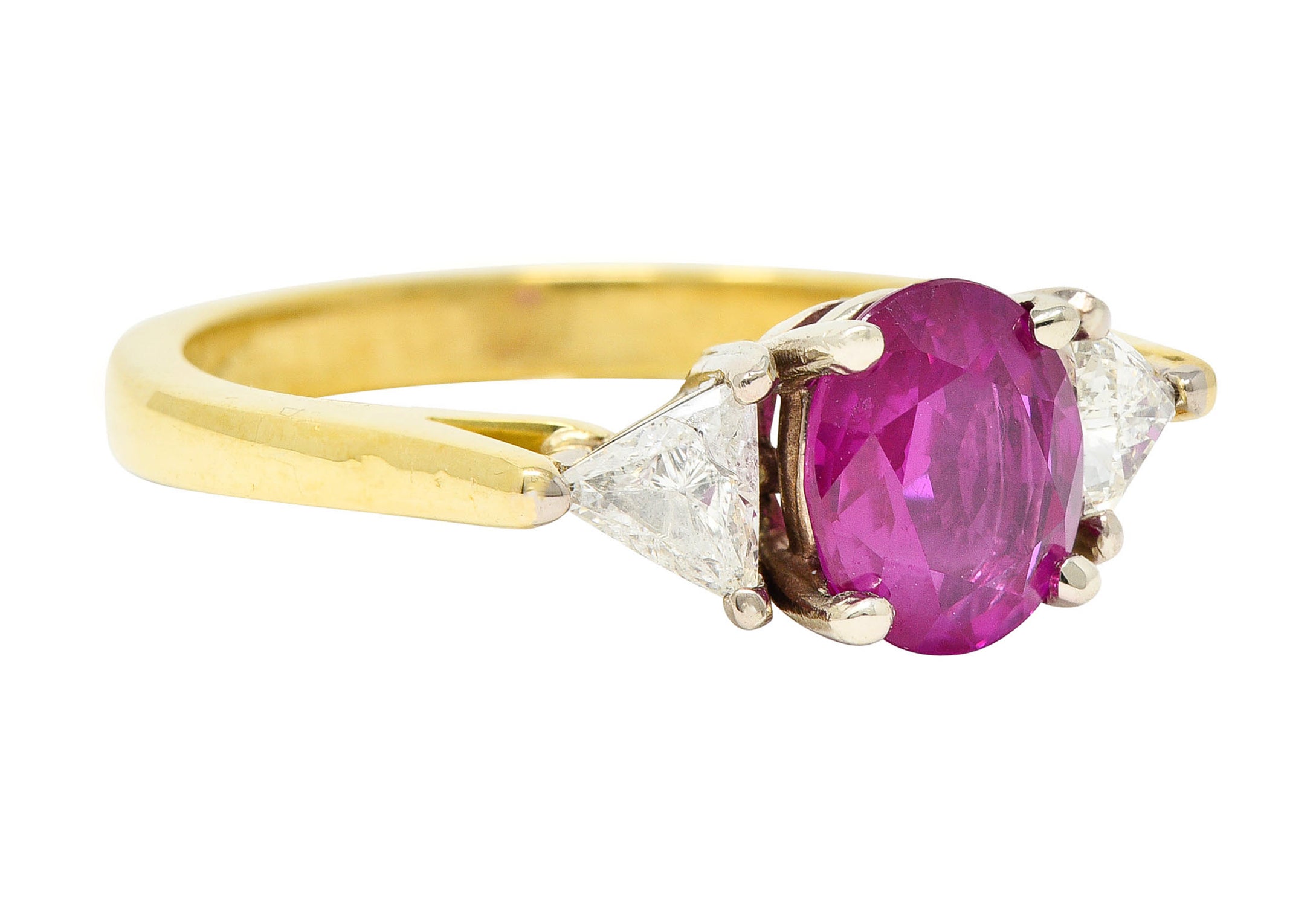 1980's Vintage 1.68 CTW Burmese Ruby Diamond 18 Karat Two-Tone Gold Ring AGLRing - Wilson's Estate Jewelry