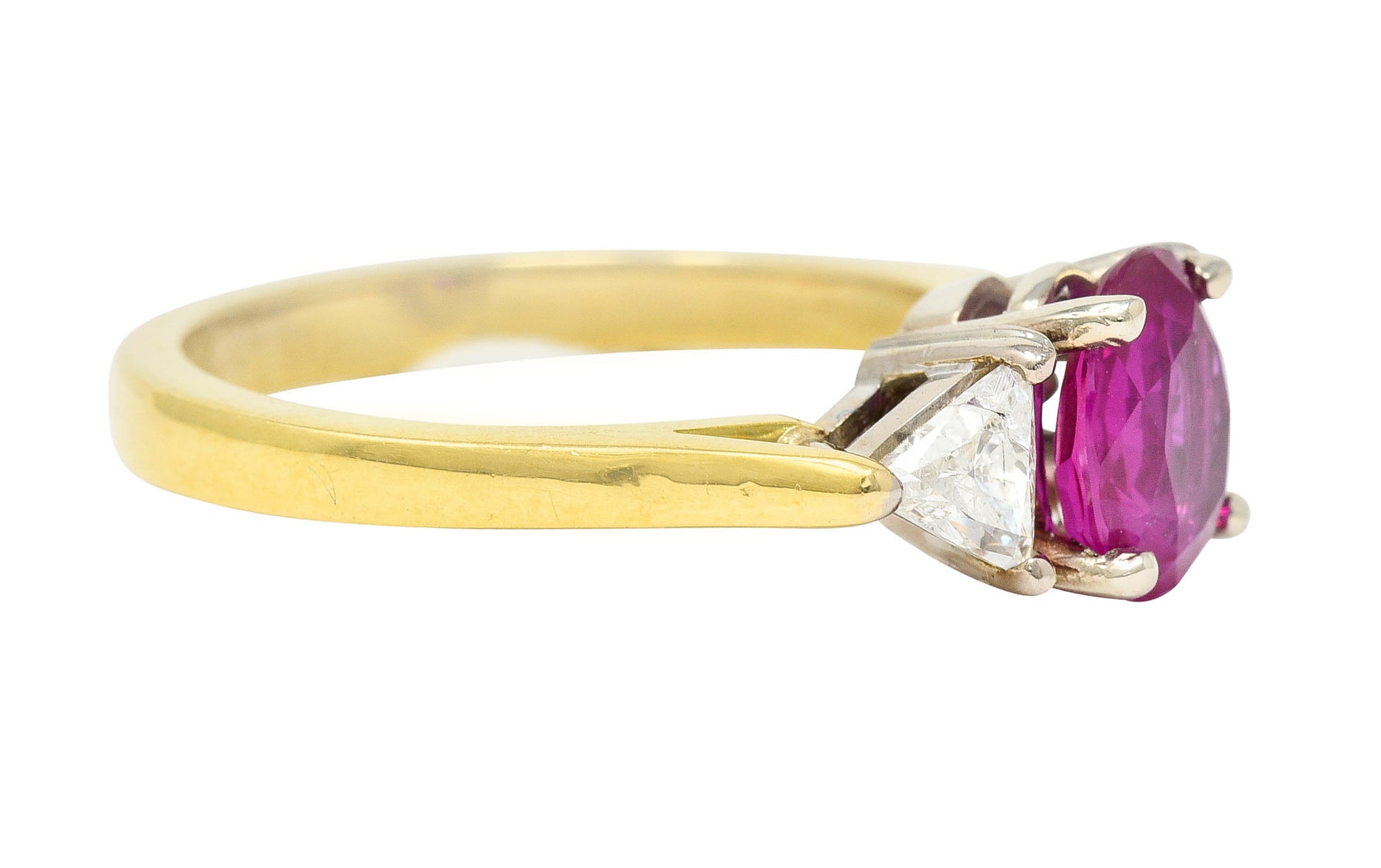 1980's Vintage 1.68 CTW Burmese Ruby Diamond 18 Karat Two-Tone Gold Ring AGLRing - Wilson's Estate Jewelry