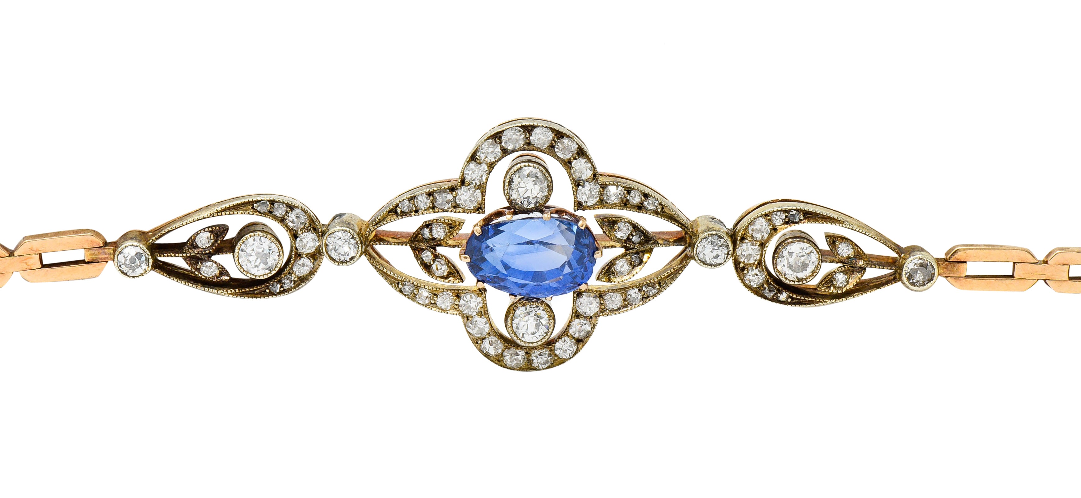 1920's Russian 4.00 CTW No Heat Ceylon Sapphire Diamond 14 Karat Two-Tone Gold Bracelet GIAbracelet - Wilson's Estate Jewelry