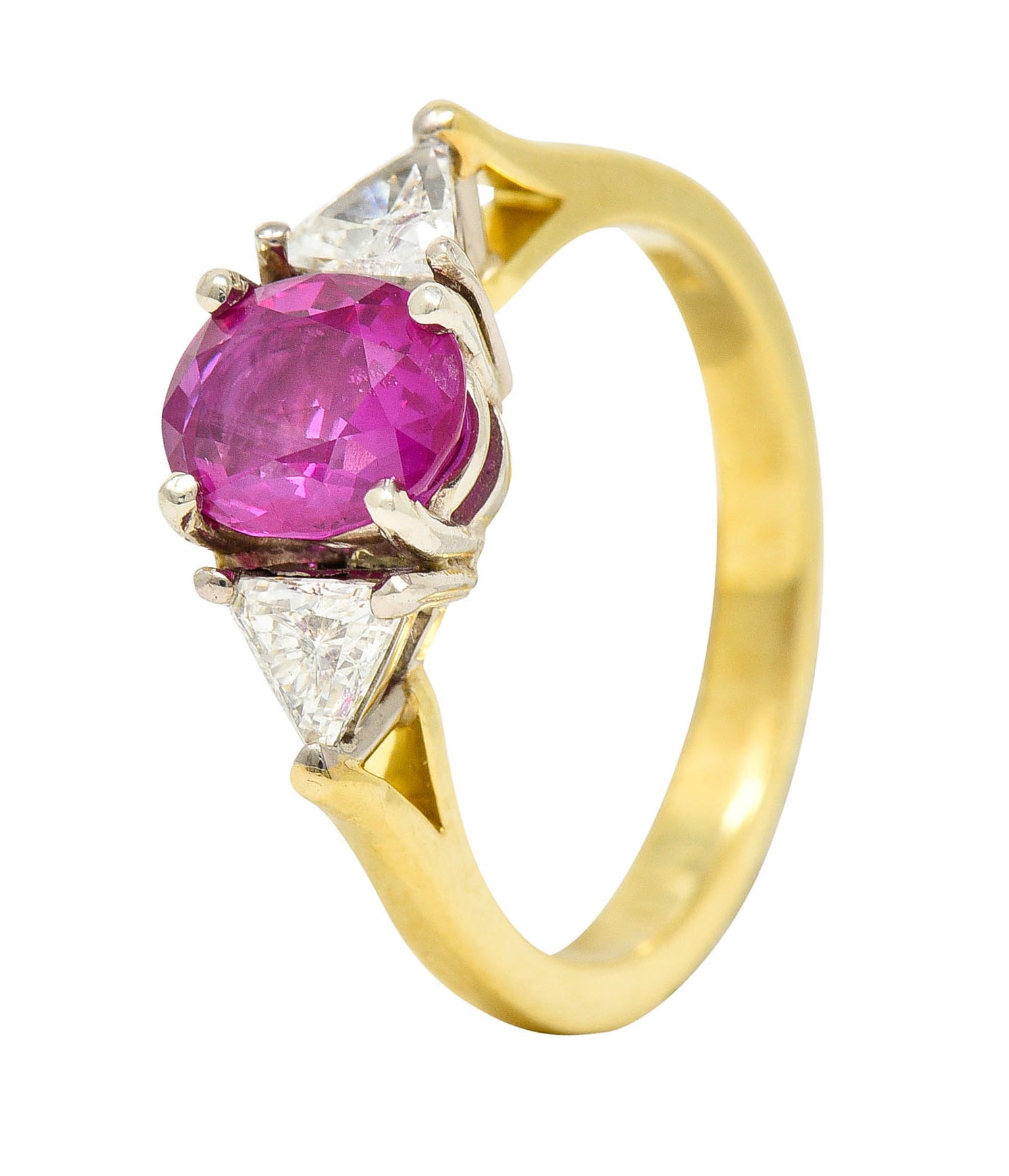 1980's Vintage 1.68 CTW Burmese Ruby Diamond 18 Karat Two-Tone Gold Ring AGLRing - Wilson's Estate Jewelry