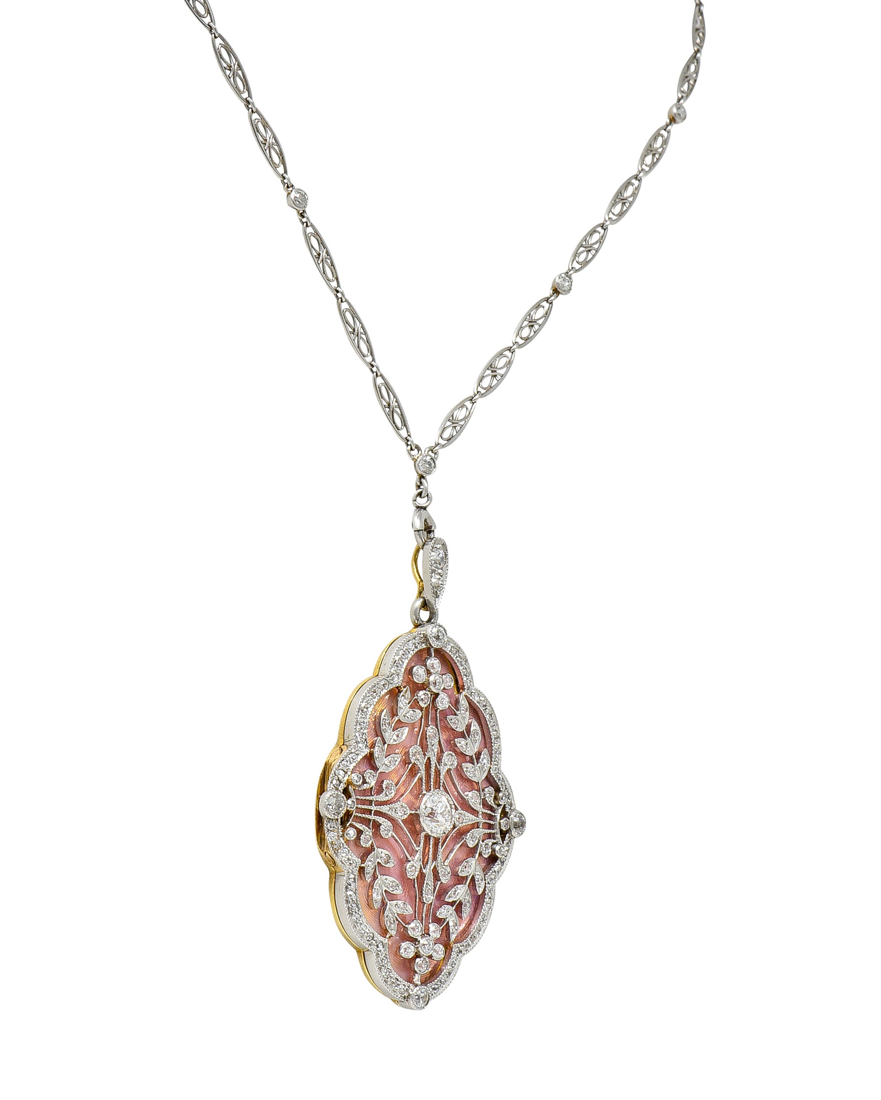 Belle Epoque Diamond Antique Enamel Platinum 18 Karat Gold Convertible Locket Pendant Necklace Wilson's Estate Jewelry