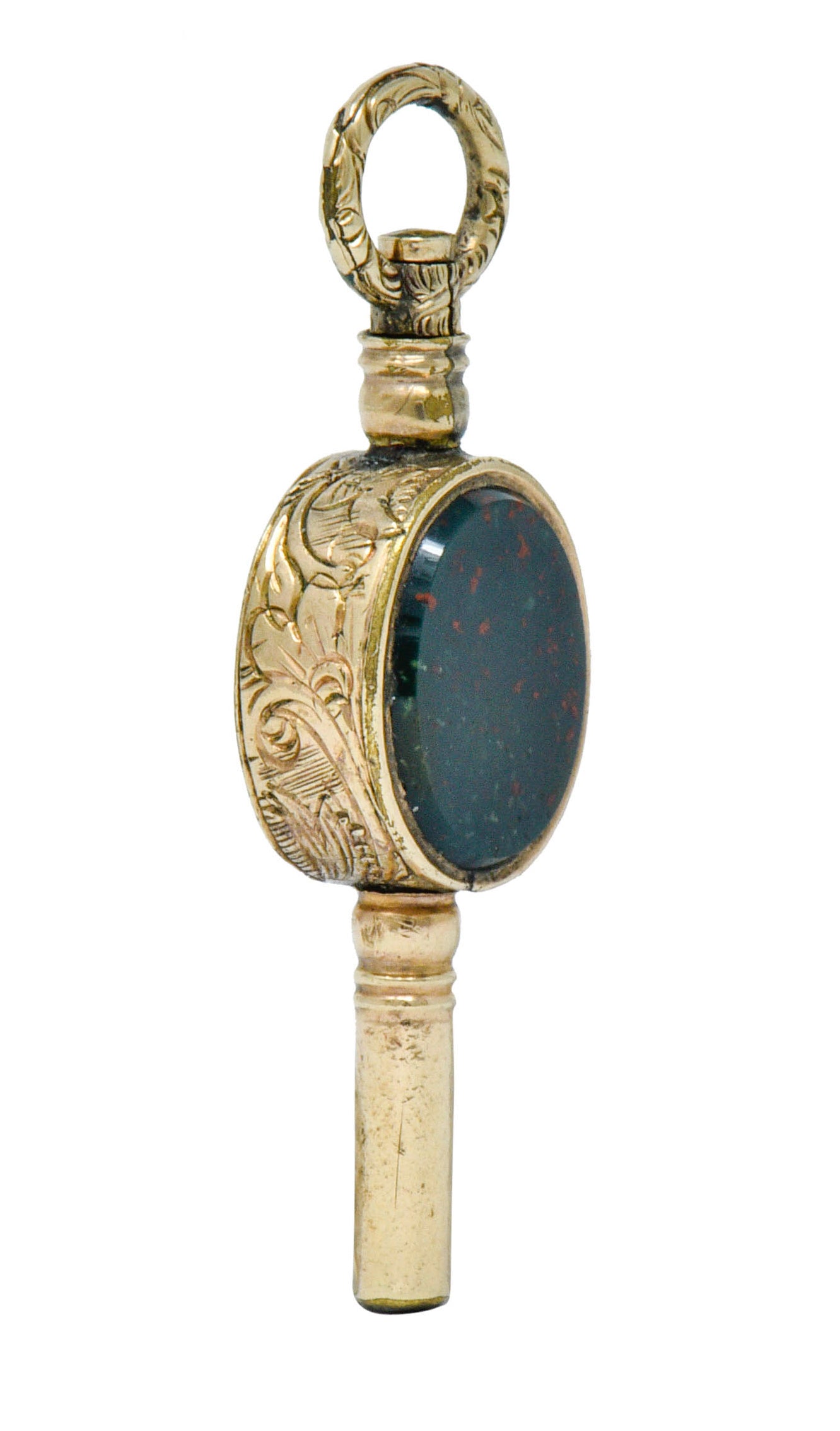 1850's Victorian Citrine Bloodstone Gold Watch Key Fob Pendant Charmcharm - Wilson's Estate Jewelry