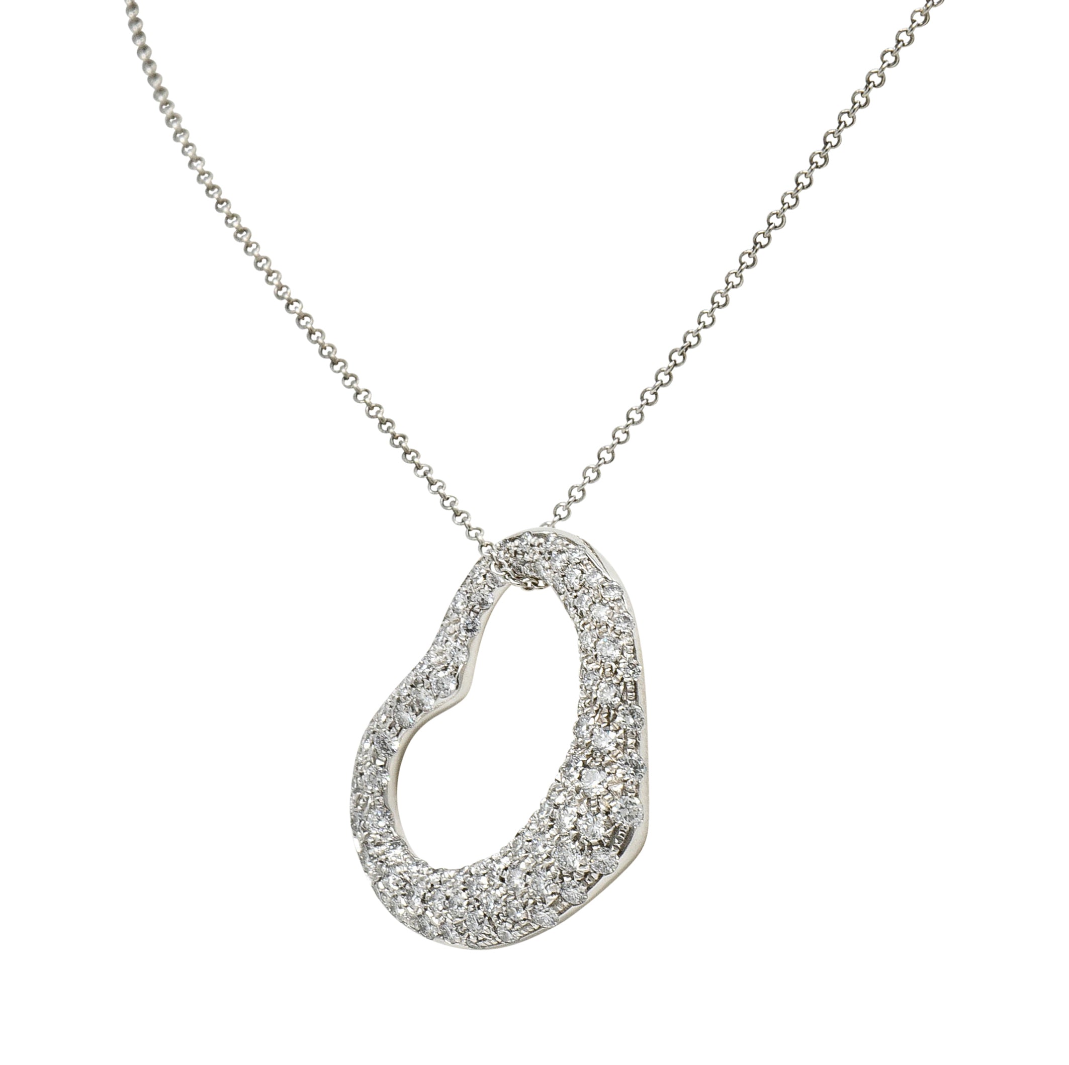 Elsa Peretti Tiffany & Co. 3.00 CTW Diamond Platinum 28MM Open Heart Pendant NecklaceNecklace - Wilson's Estate Jewelry