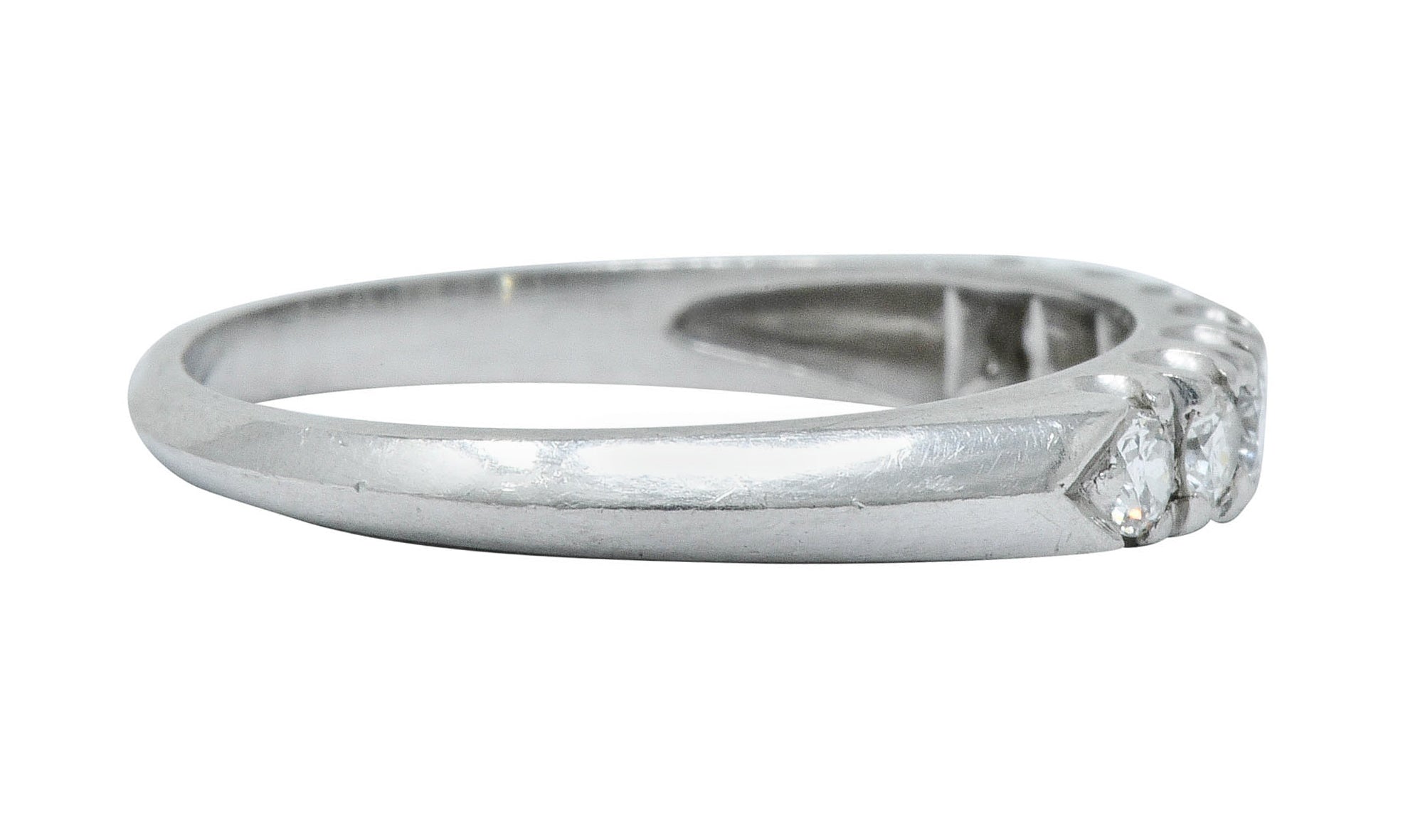 Retro Diamond Platinum Fishtail Anniversary Band RingRing - Wilson's Estate Jewelry