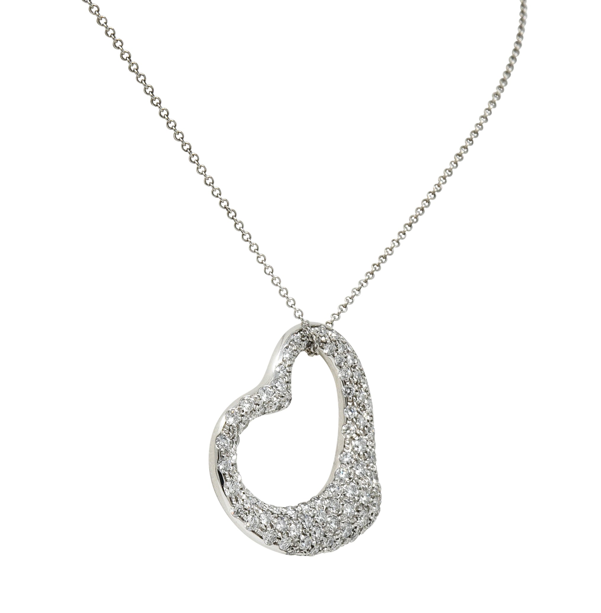 Elsa Peretti Tiffany & Co. 3.00 CTW Diamond Platinum 28MM Open Heart Pendant NecklaceNecklace - Wilson's Estate Jewelry