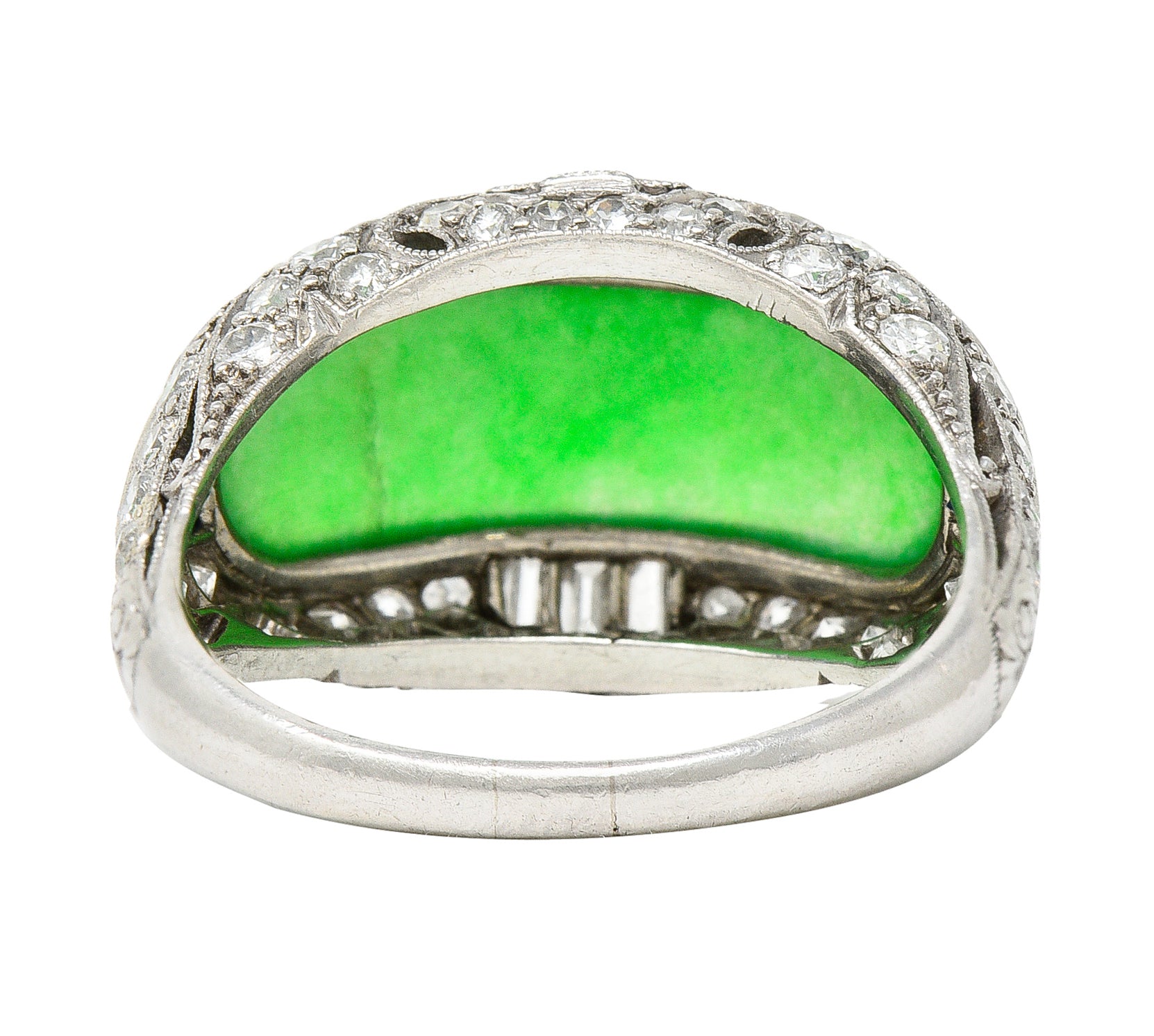 1930's Art Deco Jadeite Jade Sapphire Diamond Platinum Band Ring GIA Wilson's Estate Jewelry