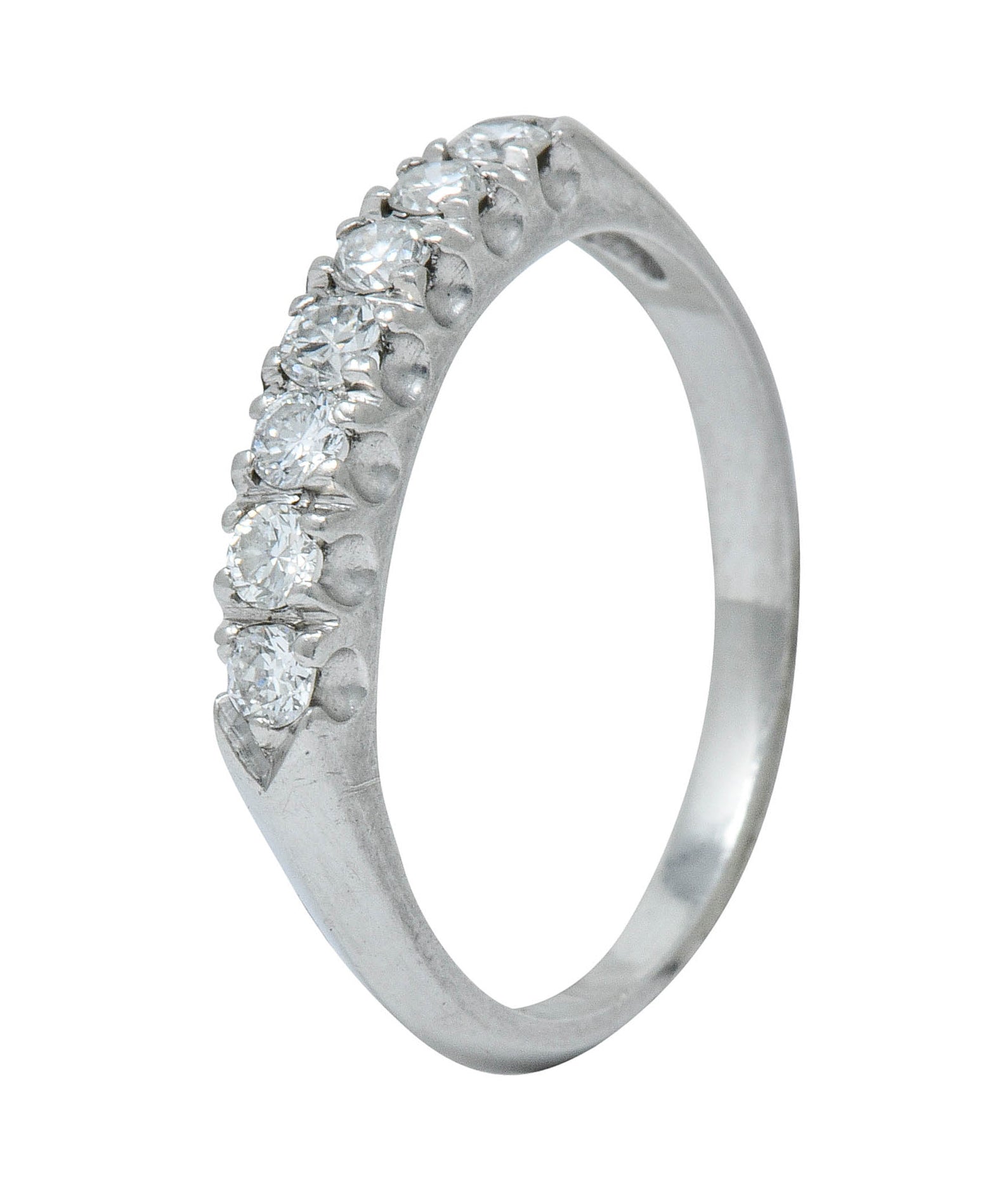 Retro Diamond Platinum Fishtail Anniversary Band RingRing - Wilson's Estate Jewelry