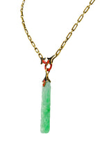 Art Deco Carved Jade Enamel 14 Karat Gold Drop Pendant NecklaceNecklace - Wilson's Estate Jewelry