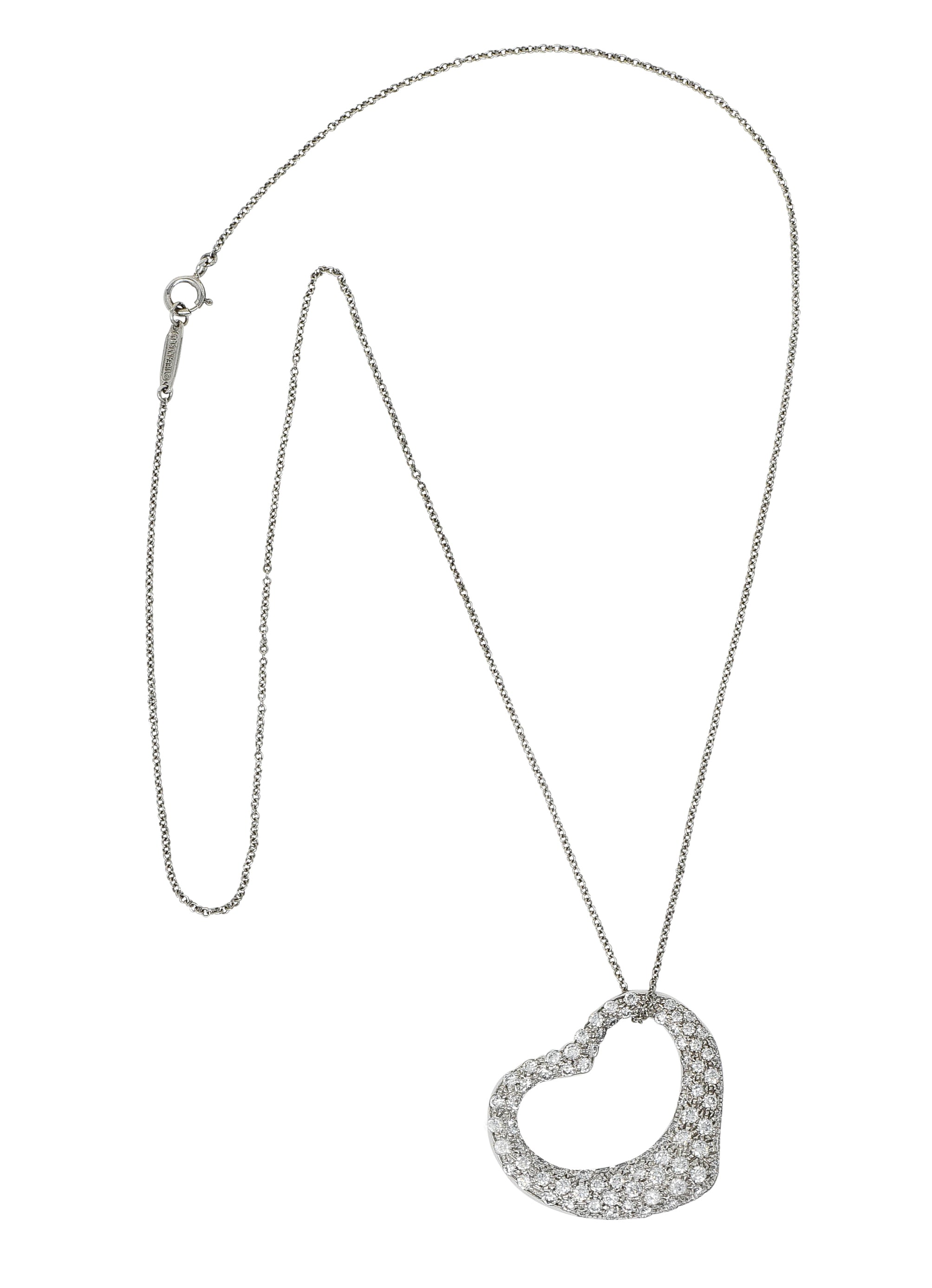 Elsa Peretti Tiffany & Co. 3.00 CTW Diamond Platinum 28MM Open Heart Pendant NecklaceNecklace - Wilson's Estate Jewelry