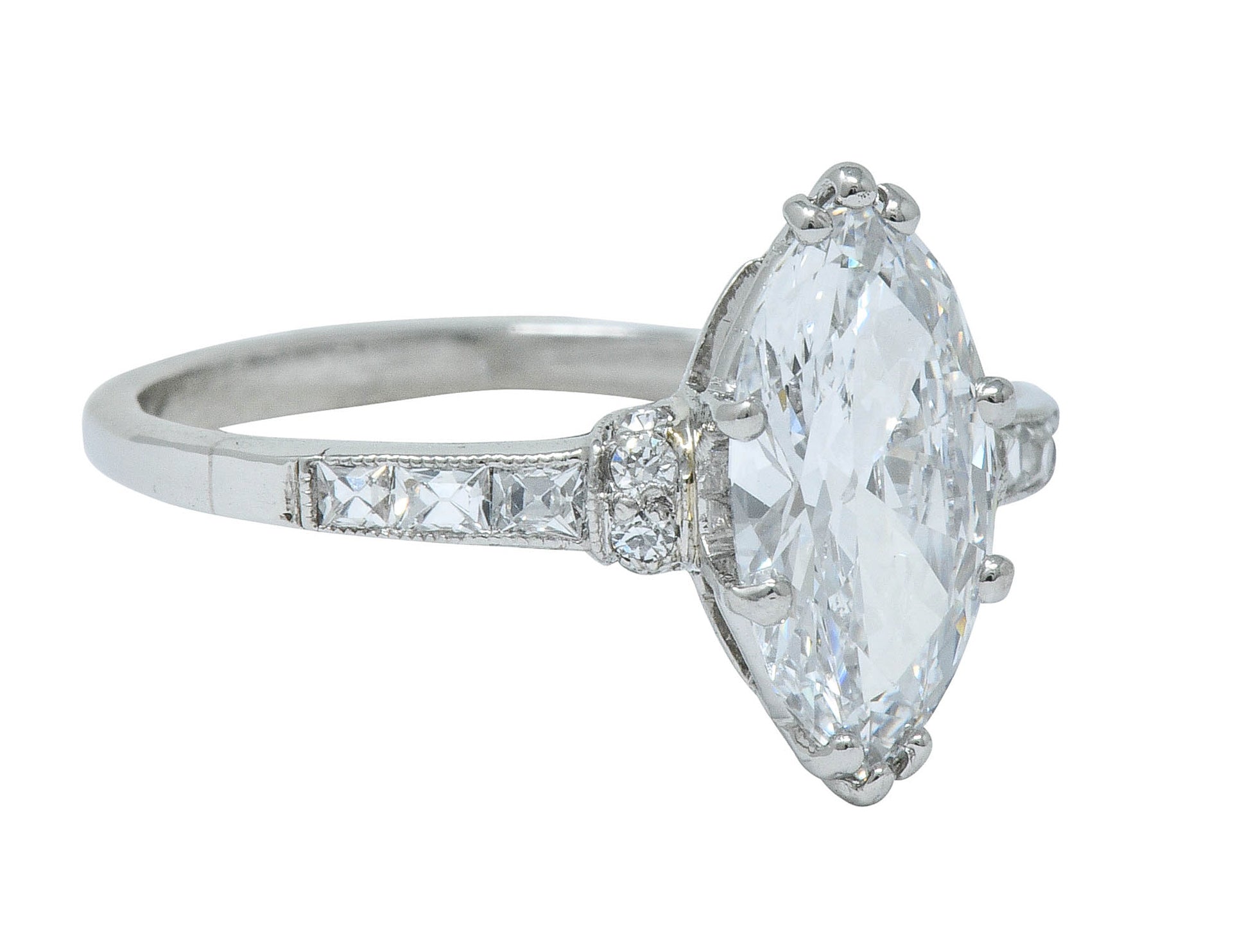 Tiffany & Co. 1.69 CTW Art Deco Marquise Cut Diamond Platinum Engagement Ring GIARing - Wilson's Estate Jewelry