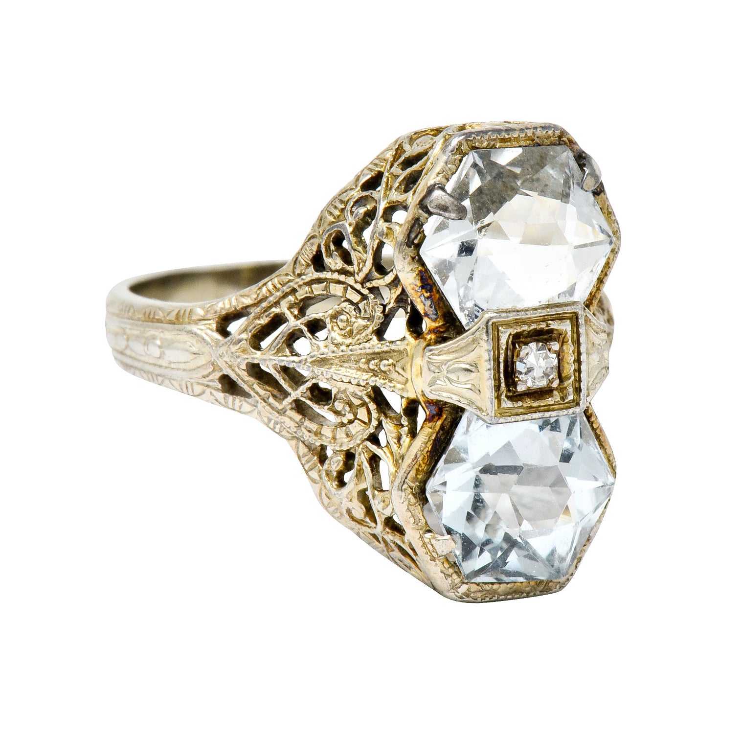 Edwardian Aquamarine Diamond 14 Karat White Gold Dinner Ring - Wilson's Estate Jewelry