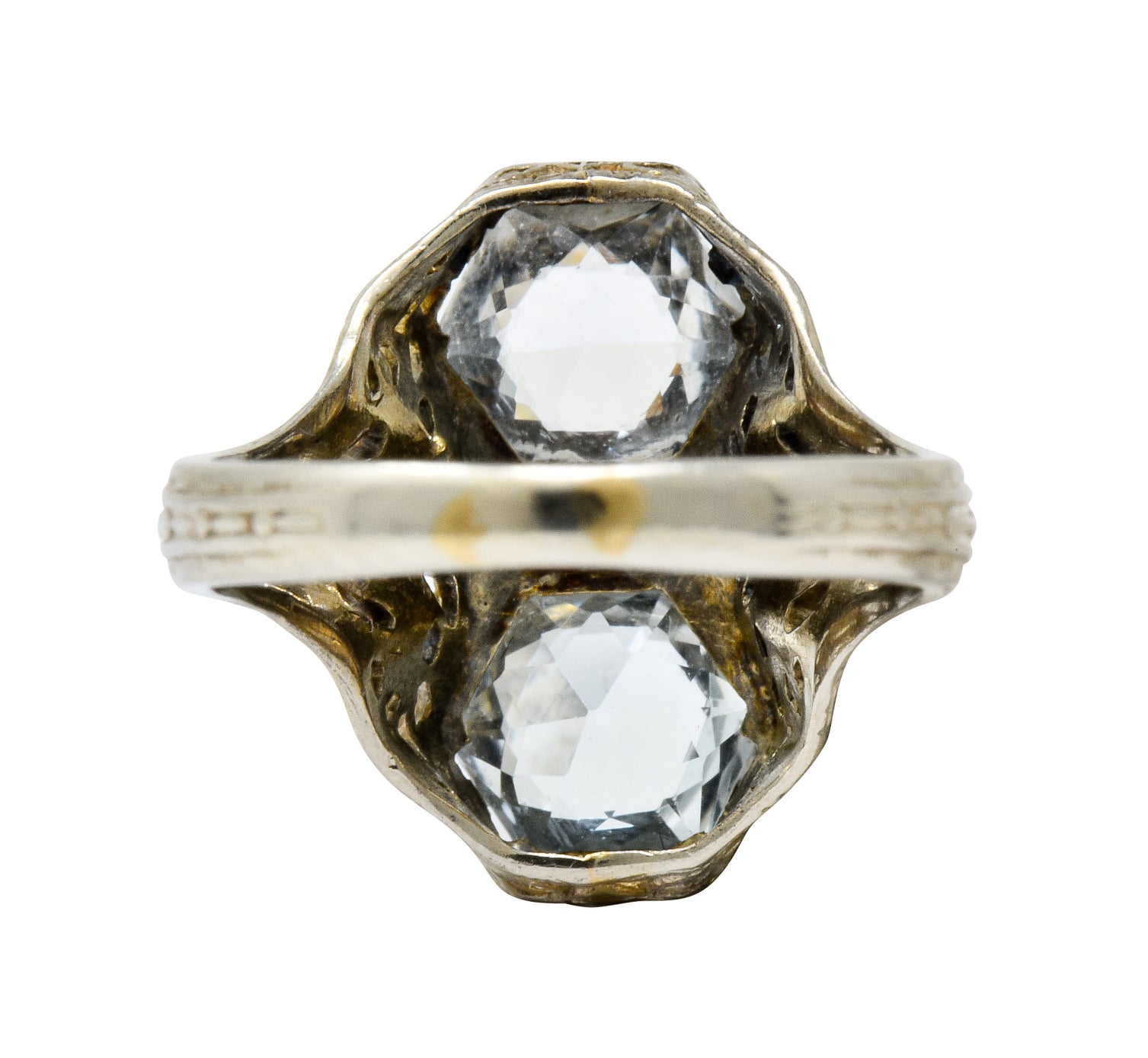 Edwardian Aquamarine Diamond 14 Karat White Gold Dinner Ring - Wilson's Estate Jewelry