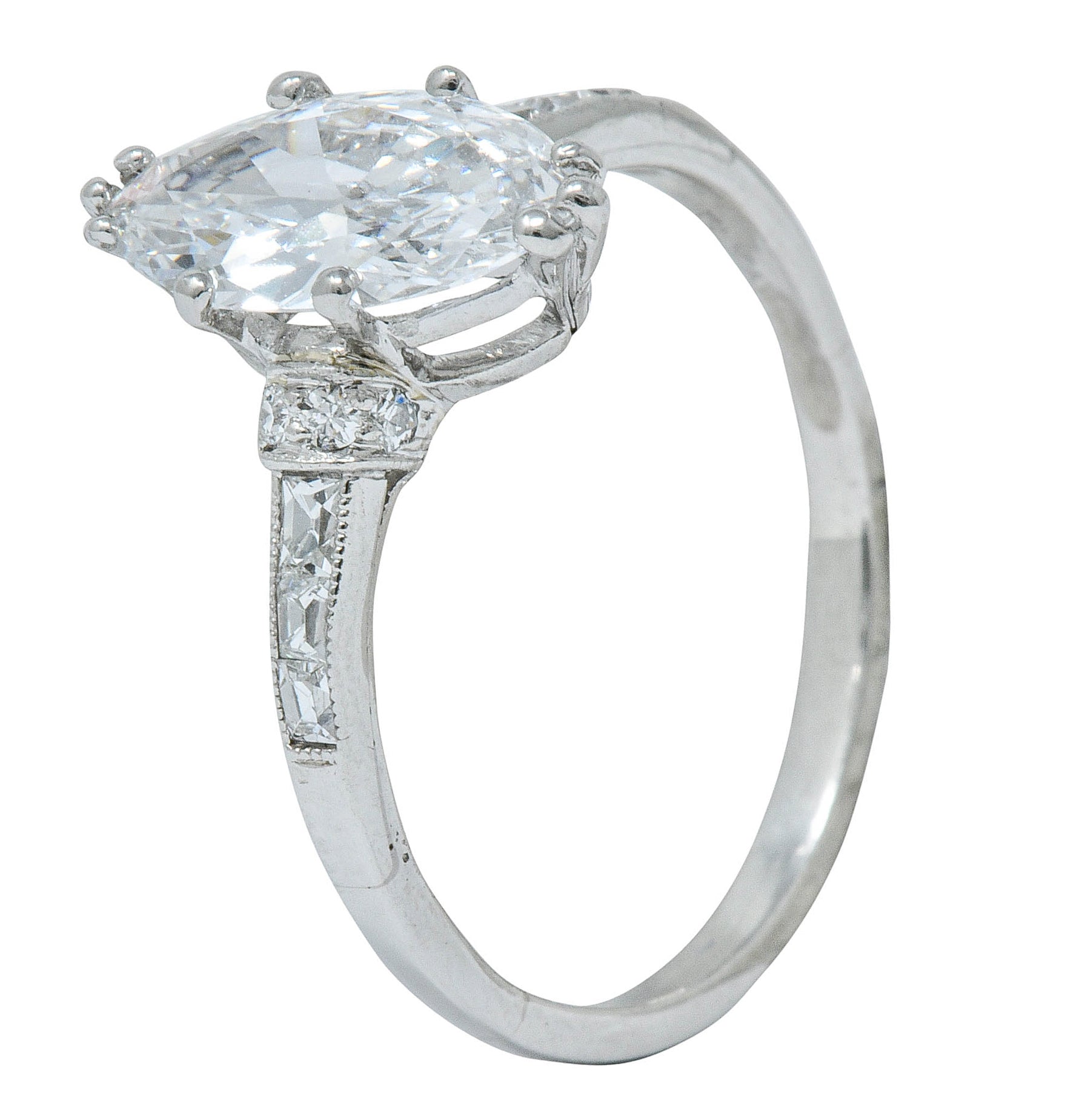 Tiffany & Co. 1.69 CTW Art Deco Marquise Cut Diamond Platinum Engagement Ring GIARing - Wilson's Estate Jewelry