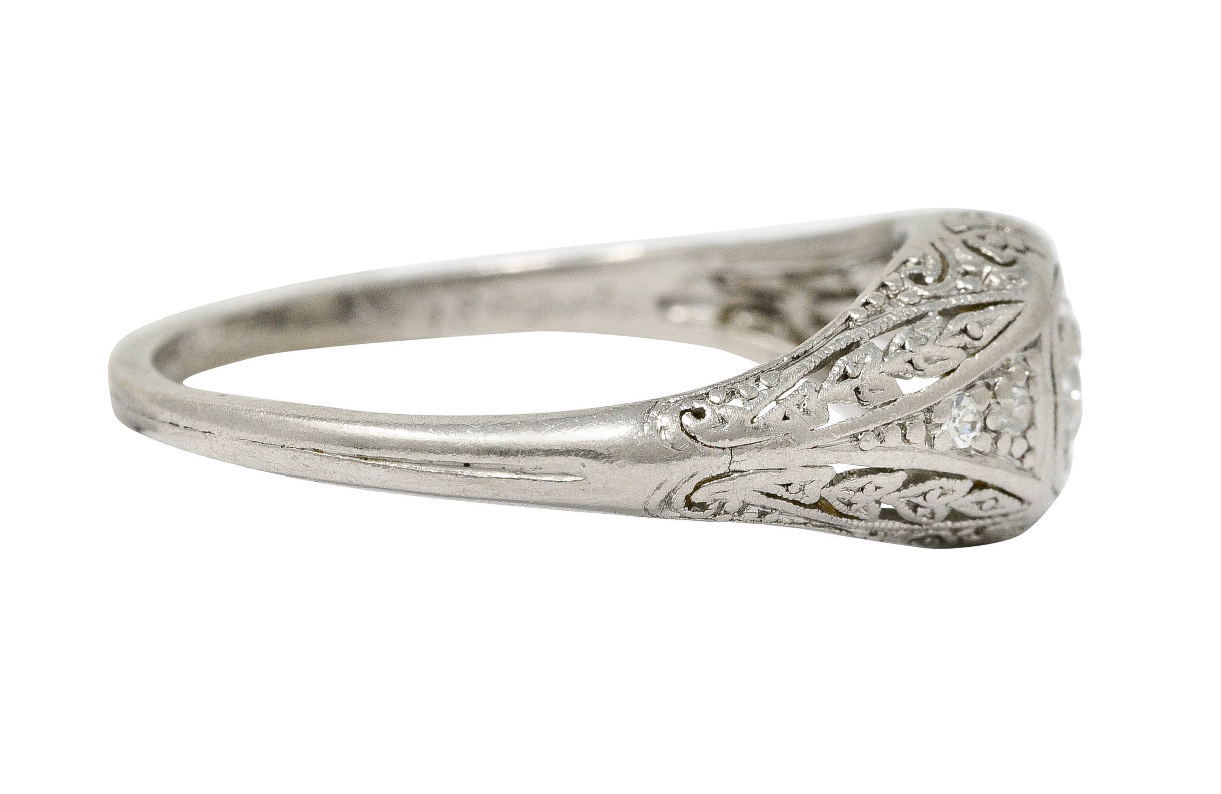 1925 Early Art Deco 0.32 CTW Diamond Platinum Foliate Engagement RingRing - Wilson's Estate Jewelry