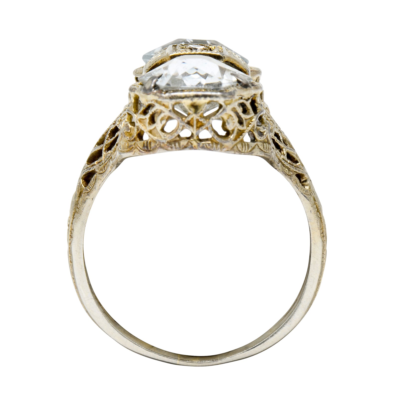 Edwardian Aquamarine Diamond 14 Karat White Gold Dinner Ring - Wilson's Estate Jewelry