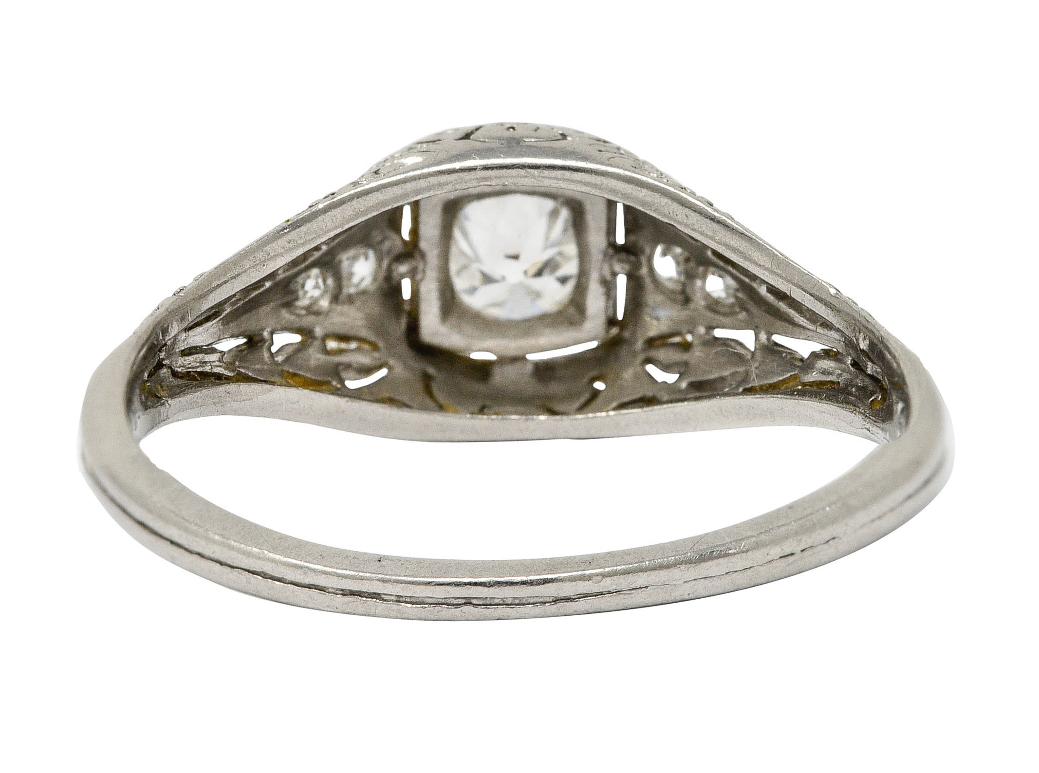 1925 Early Art Deco 0.32 CTW Diamond Platinum Foliate Engagement RingRing - Wilson's Estate Jewelry