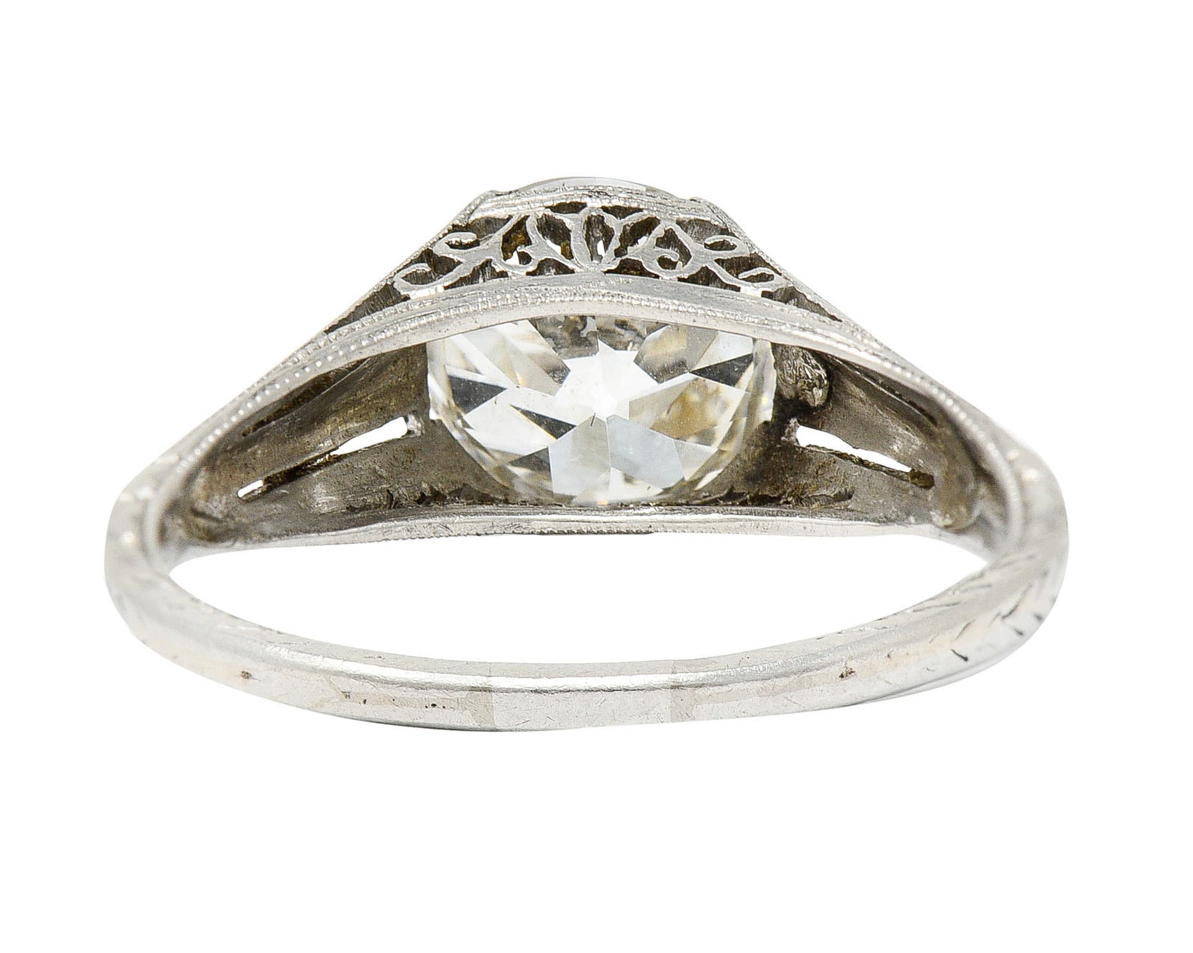 1922 Art Deco 1.79 CTW Diamond Platinum Scrolled Lotus Engagement RingRing - Wilson's Estate Jewelry