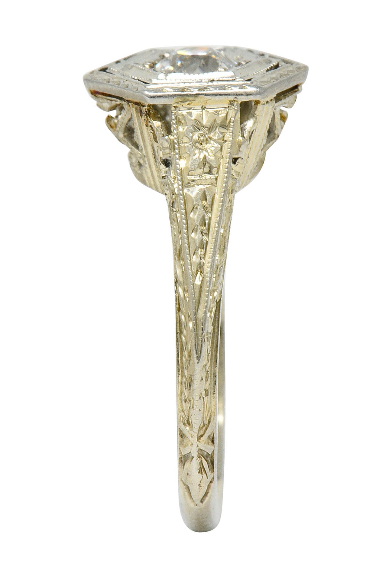 Early Art Deco 0.35 CTW Diamond Platinum-Topped 18 Karat Gold Hexagonal Engagement RingRing - Wilson's Estate Jewelry