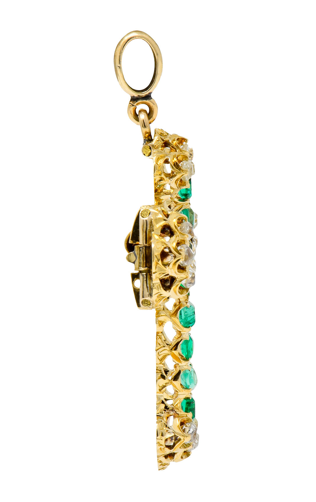 Victorian 2.67 CTW Emerald Diamond 18 Karat Gold Cross Pendant Brooch - Wilson's Estate Jewelry