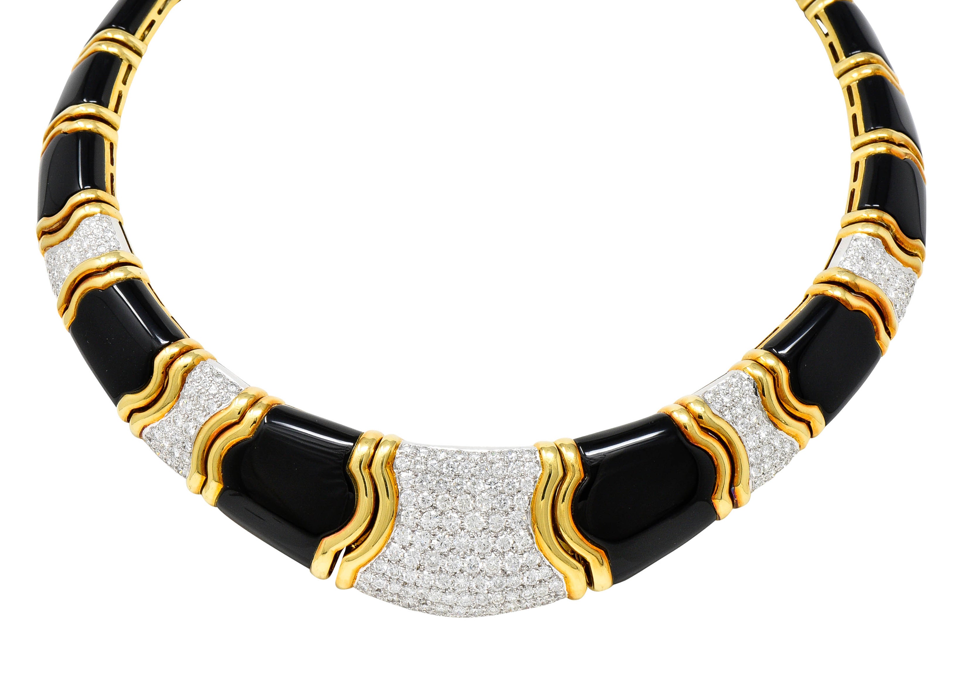 Vintage Onyx 9.60 CTW Pave Diamond 18 Karat Gold Collar NecklaceNecklace - Wilson's Estate Jewelry