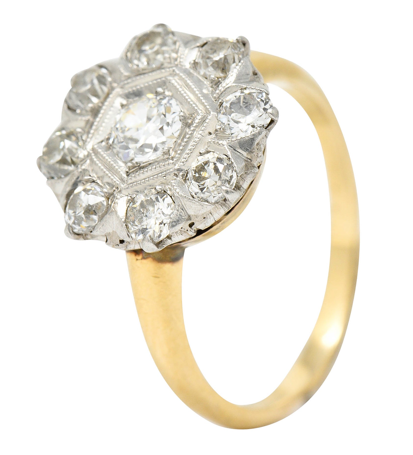 1920's Art Deco 0.80 CTW Diamond Platinum-Topped 14 Karat Gold Cluster RingRing - Wilson's Estate Jewelry