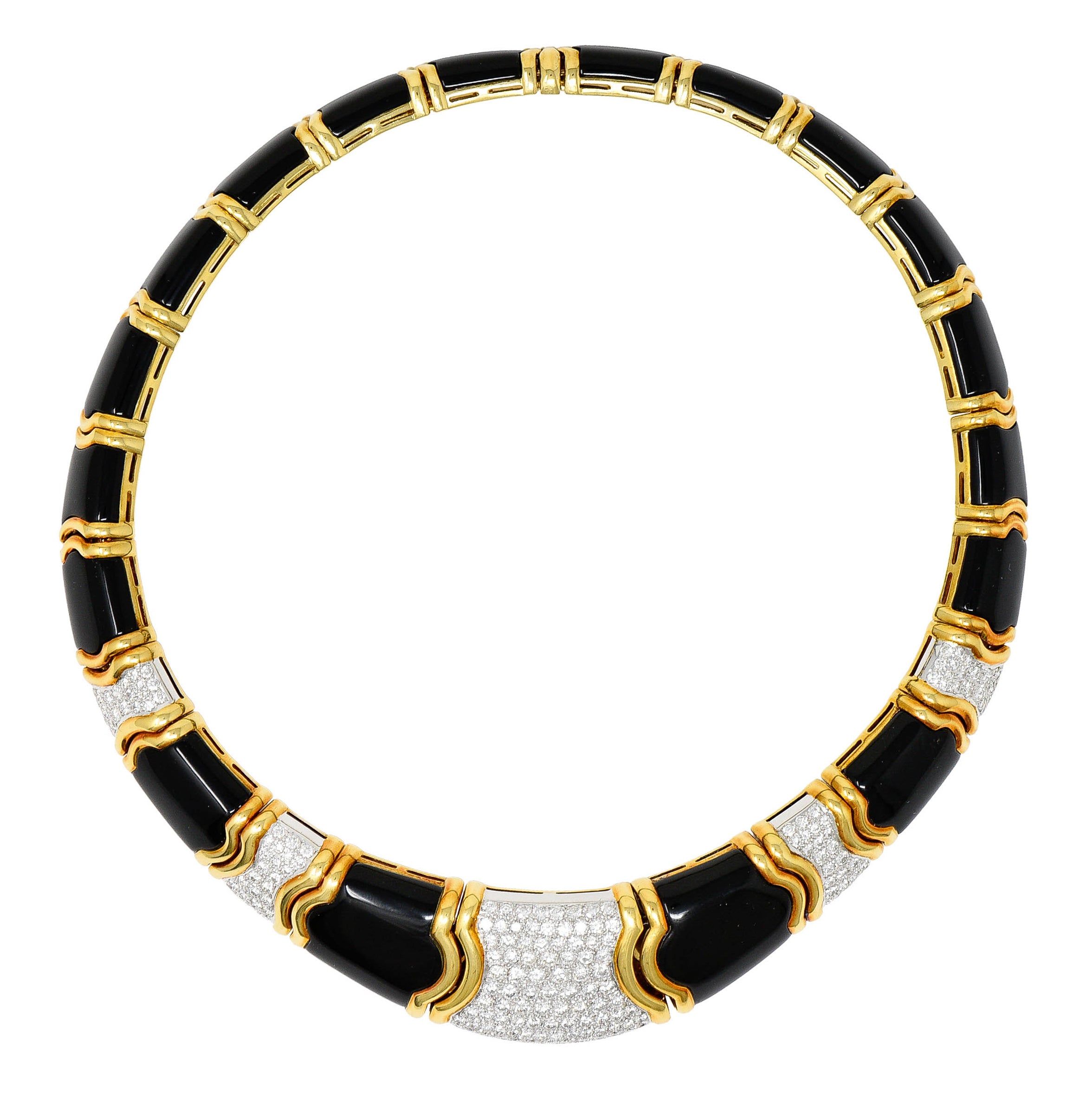 Vintage Onyx 9.60 CTW Pave Diamond 18 Karat Gold Collar NecklaceNecklace - Wilson's Estate Jewelry