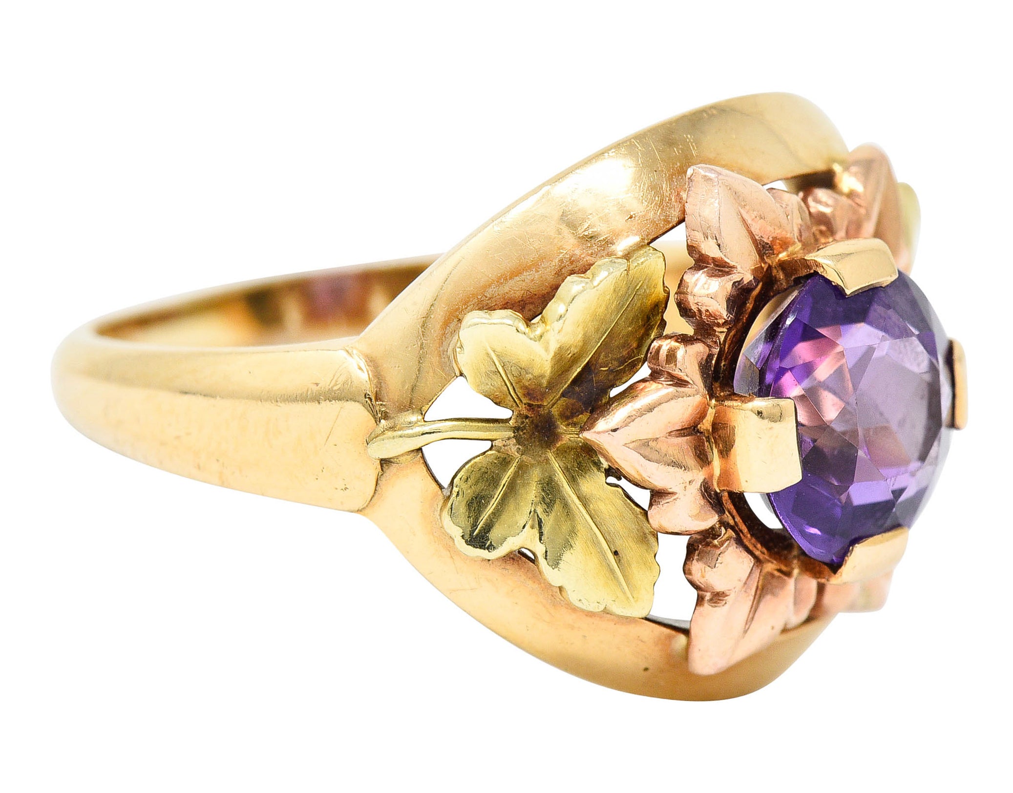 Jones & Woodland Amethyst 14 Karat Tri-Colored Gold Foliate Band RingRing - Wilson's Estate Jewelry