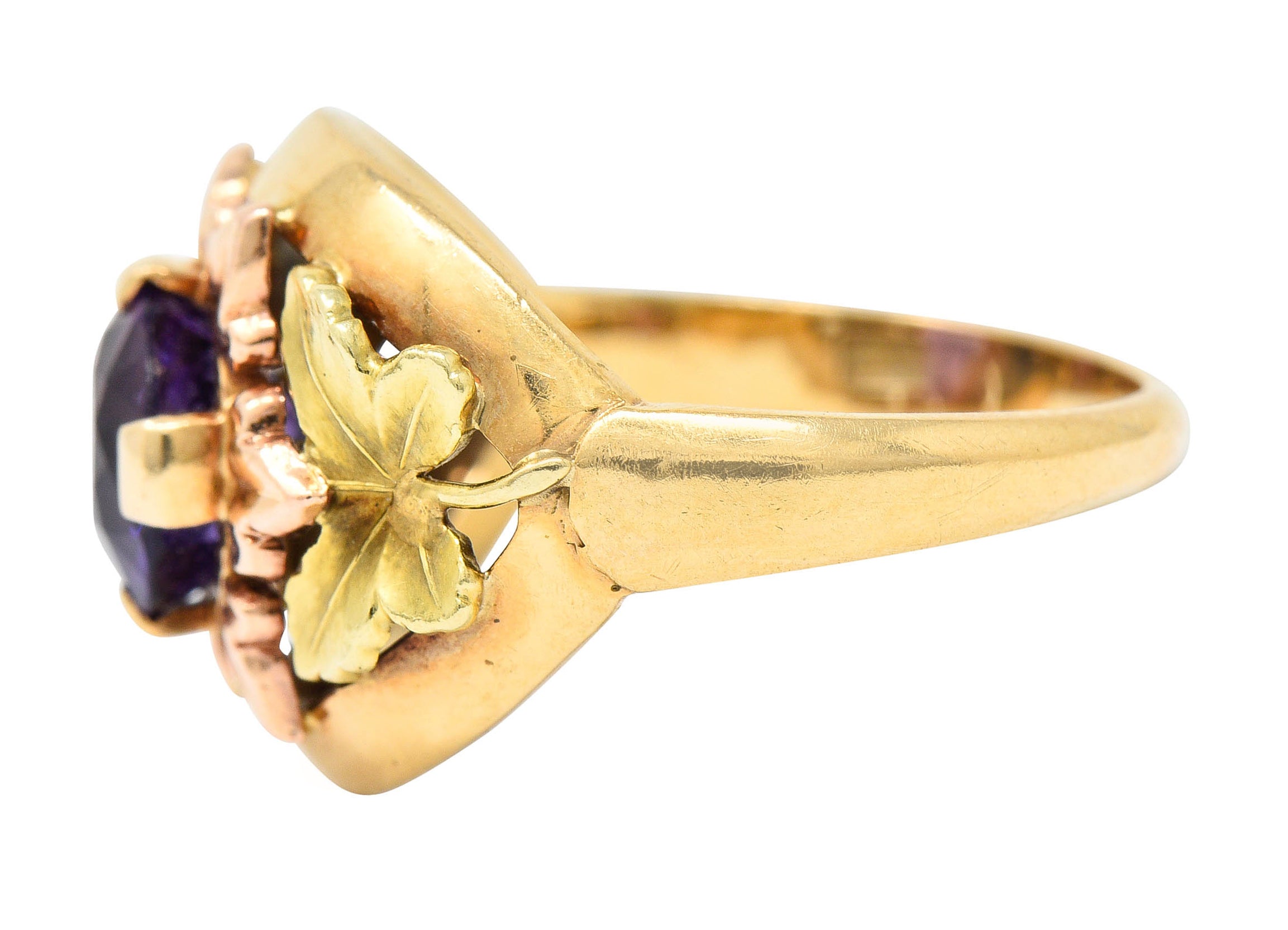 Jones & Woodland Amethyst 14 Karat Tri-Colored Gold Foliate Band RingRing - Wilson's Estate Jewelry