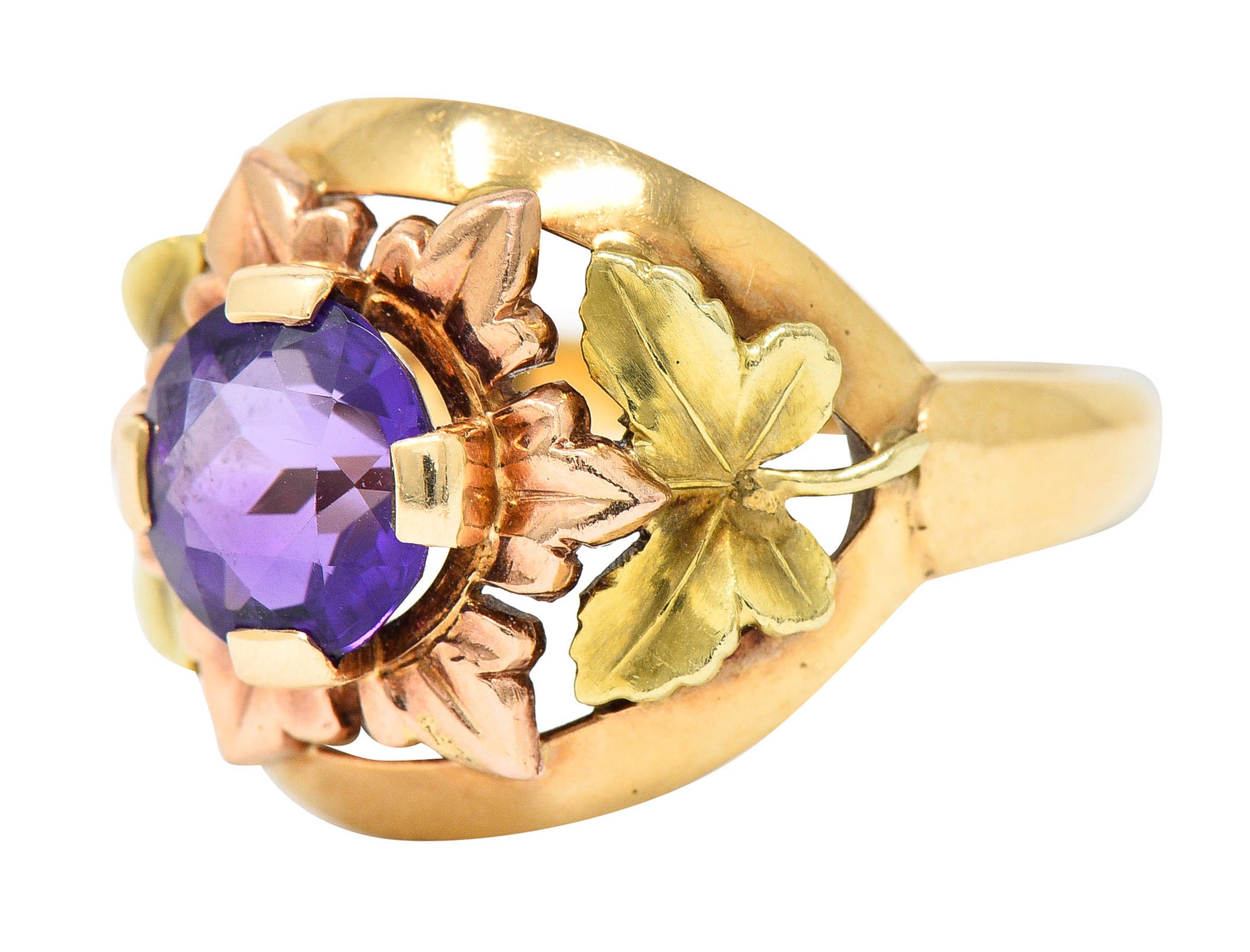 Jones & Woodland Amethyst 14 Karat Tri-Colored Gold Foliate Band RingRing - Wilson's Estate Jewelry