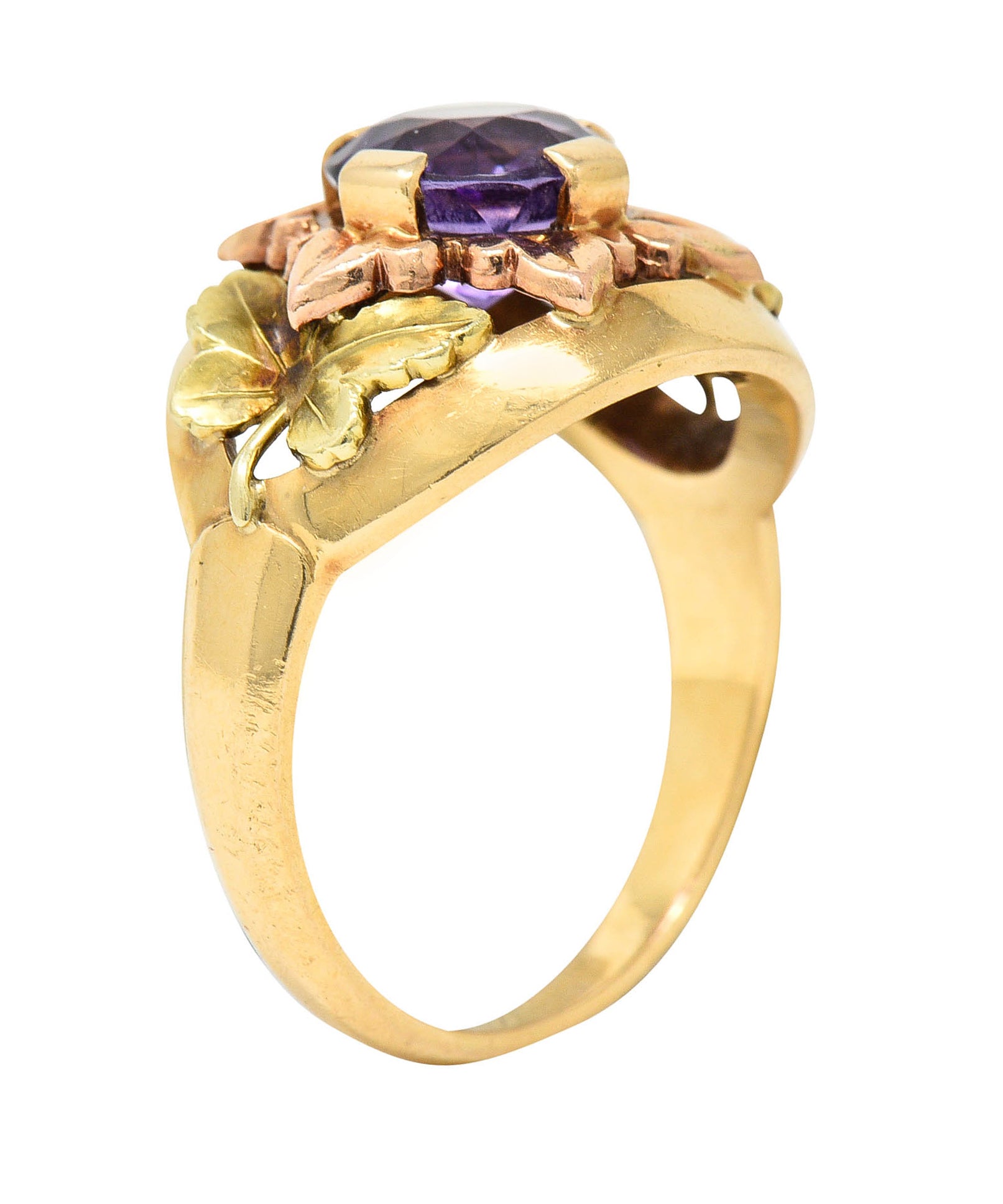 Jones & Woodland Amethyst 14 Karat Tri-Colored Gold Foliate Band RingRing - Wilson's Estate Jewelry