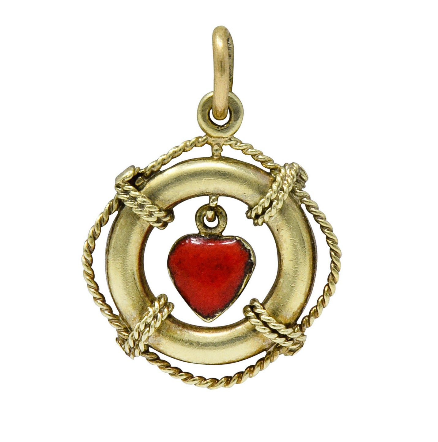 Sloan & Co. Retro 14 Karat Gold Articulated Heart Life Preserver Charmcharm - Wilson's Estate Jewelry