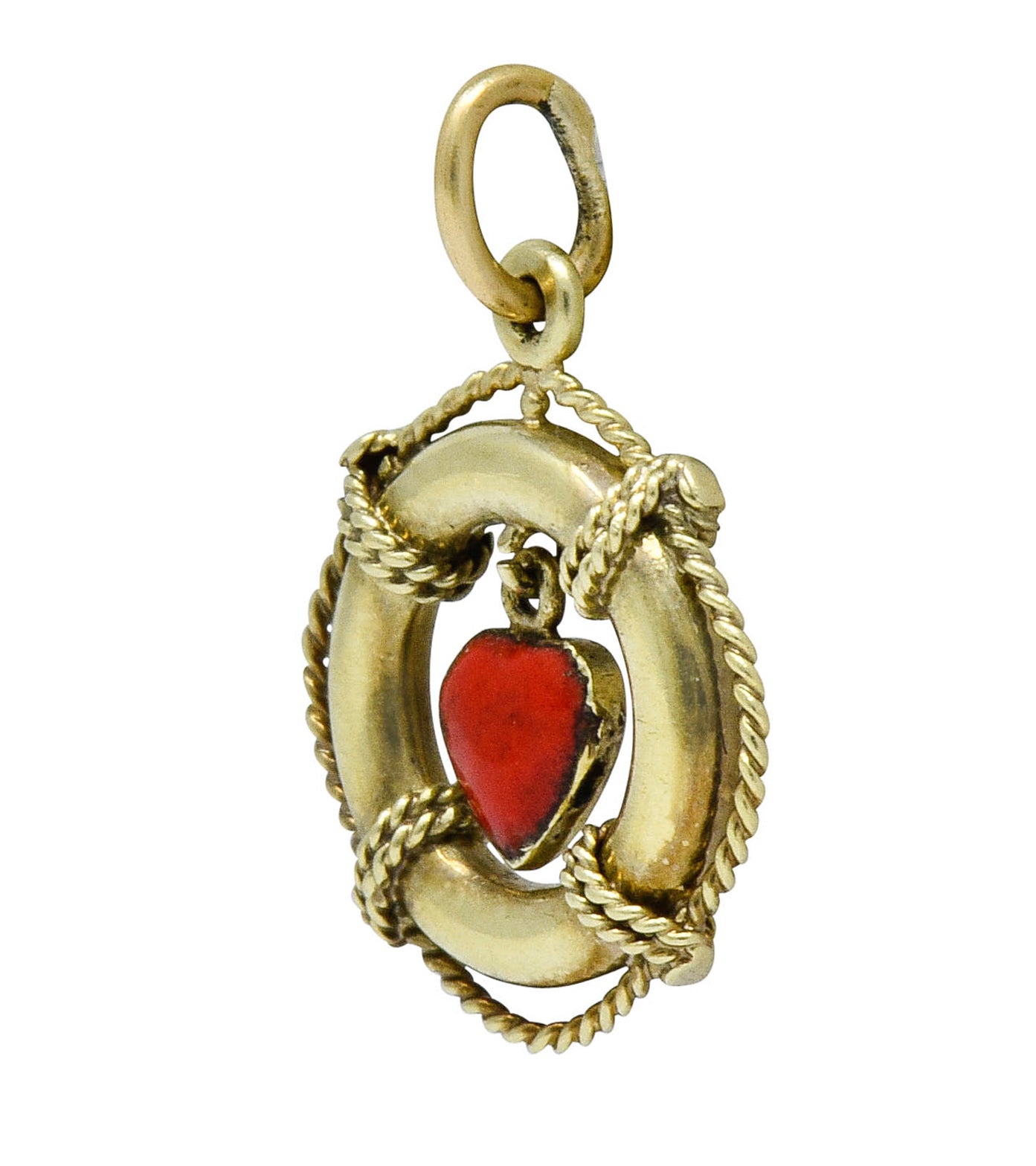 Sloan & Co. Retro 14 Karat Gold Articulated Heart Life Preserver Charmcharm - Wilson's Estate Jewelry