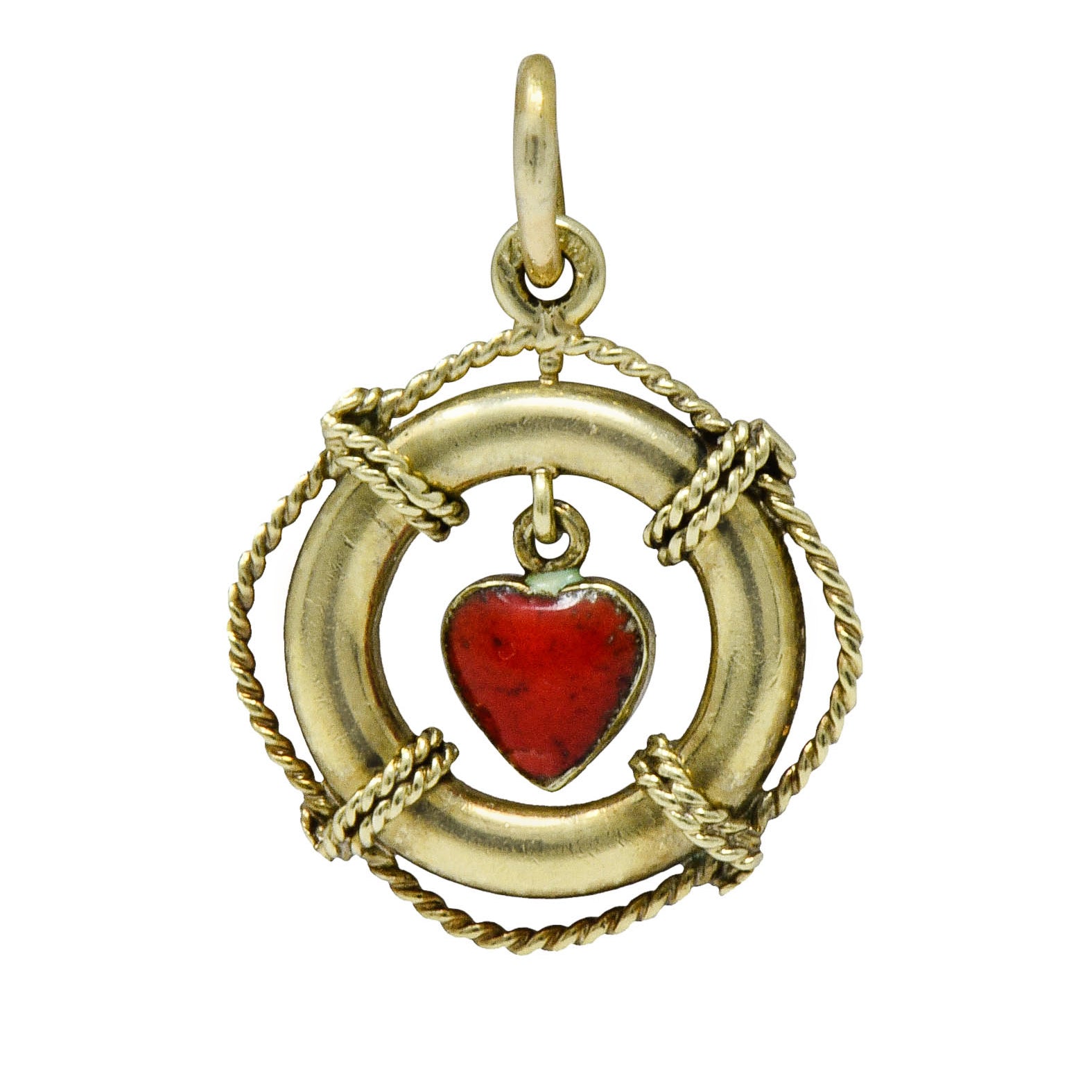 Sloan & Co. Retro 14 Karat Gold Articulated Heart Life Preserver Charmcharm - Wilson's Estate Jewelry