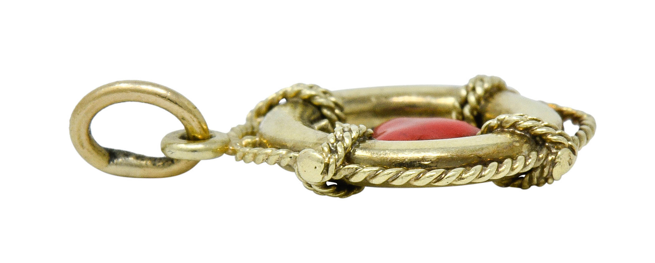 Sloan & Co. Retro 14 Karat Gold Articulated Heart Life Preserver Charmcharm - Wilson's Estate Jewelry