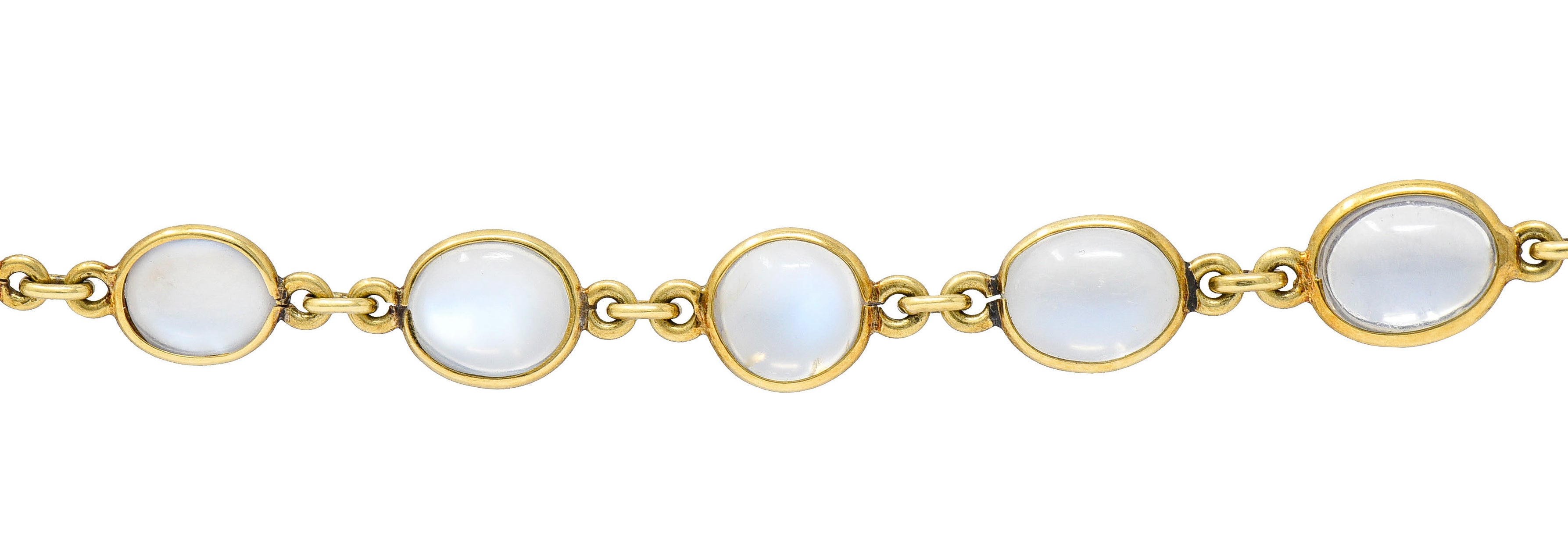 1940's Retro Moonstone 14 Karat Gold Link Braceletbracelet - Wilson's Estate Jewelry