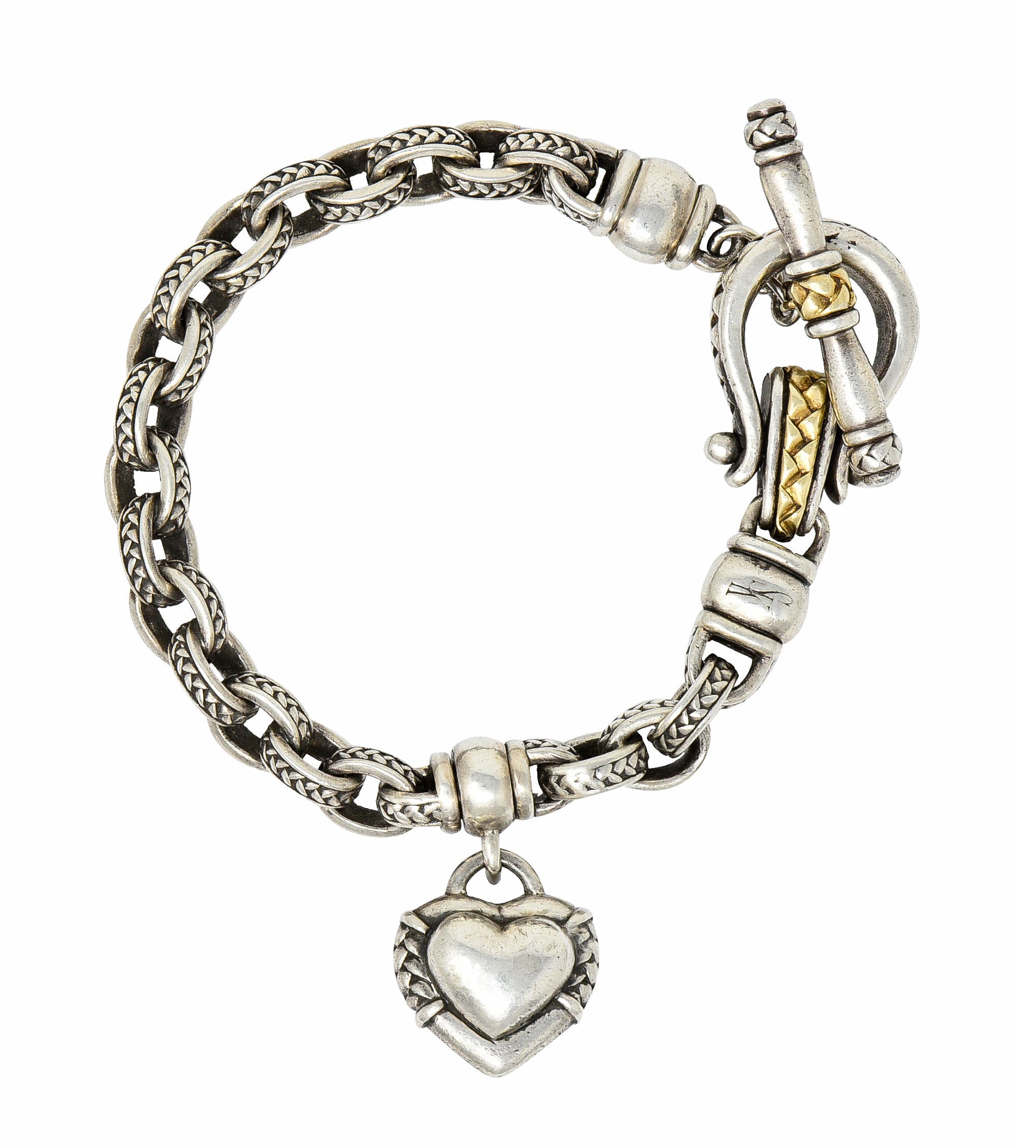 Scott Kay Sterling Silver 18 Karat Gold Heart Charm Braceletbracelet - Wilson's Estate Jewelry