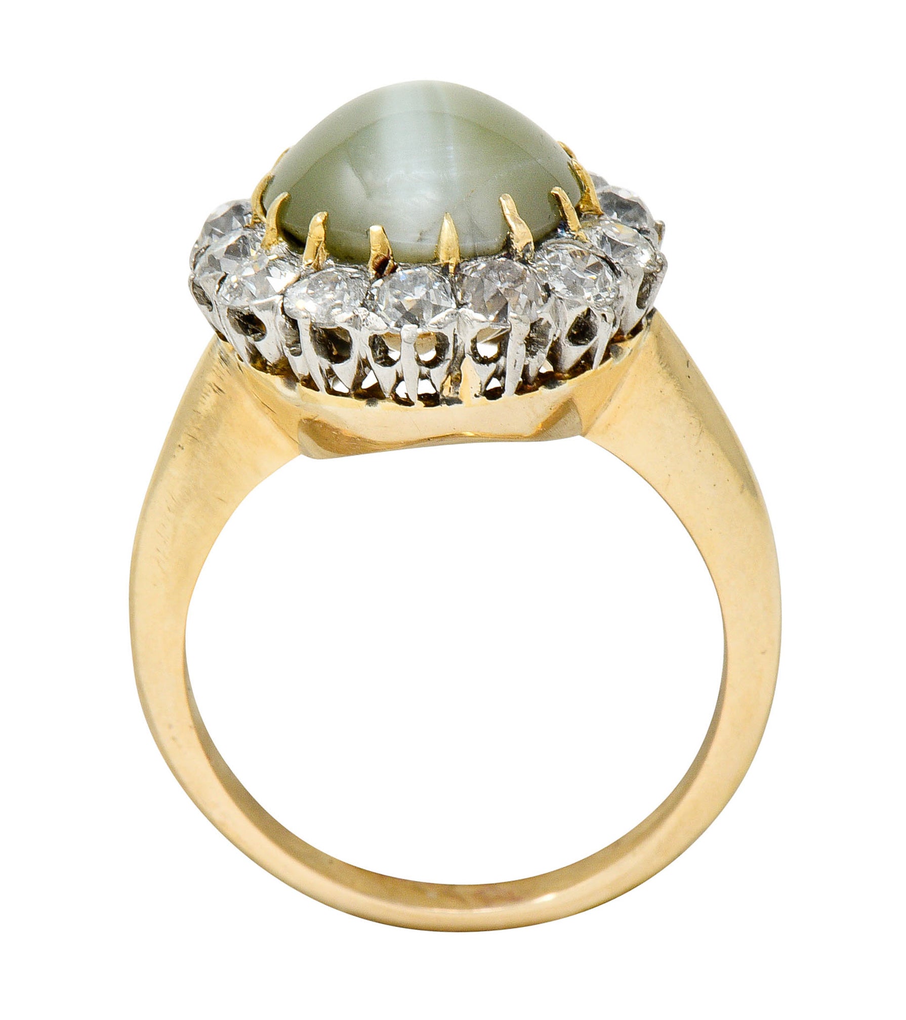 Edwardian Cat's Eye Chrysoberyl Diamond Platinum Cluster RingRing - Wilson's Estate Jewelry