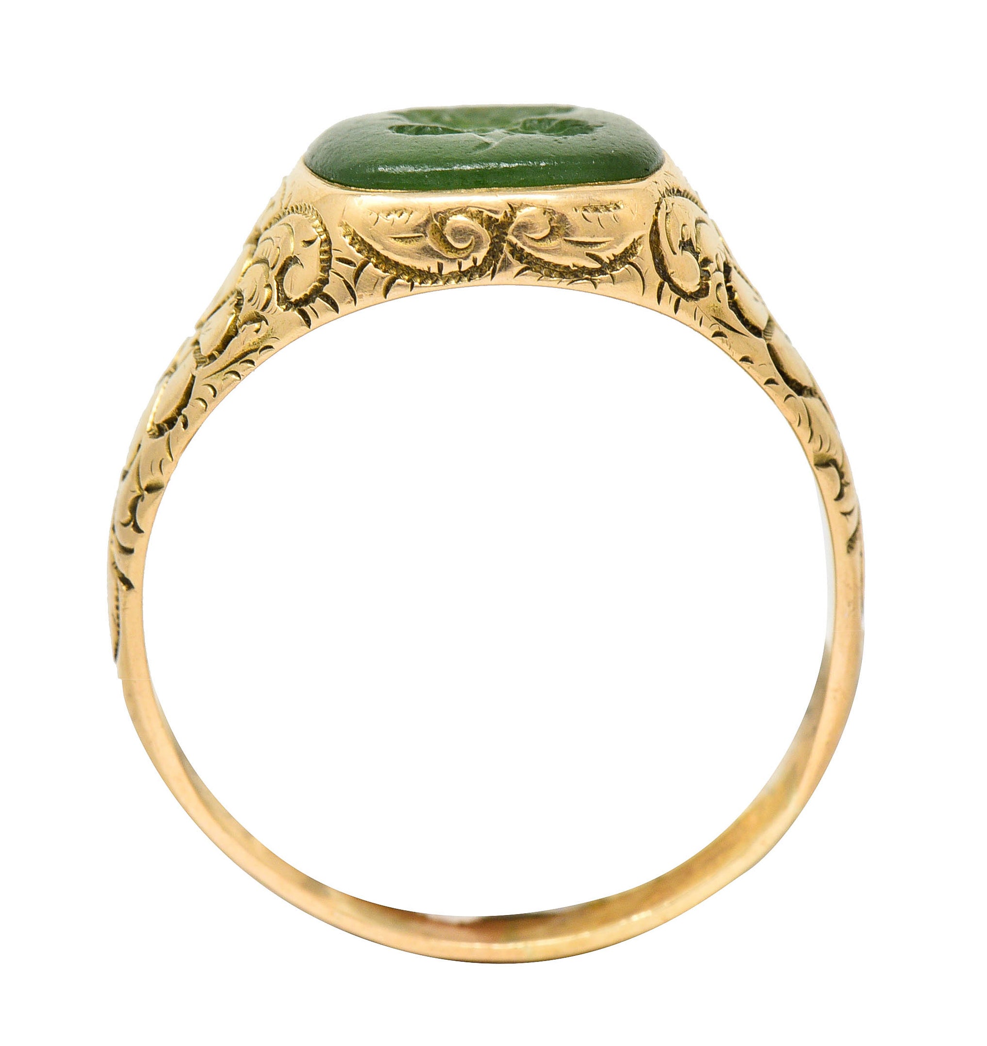 Art Nouveau Nephrite Intaglio 14 Karat Gold Zeus Signet RingRing - Wilson's Estate Jewelry