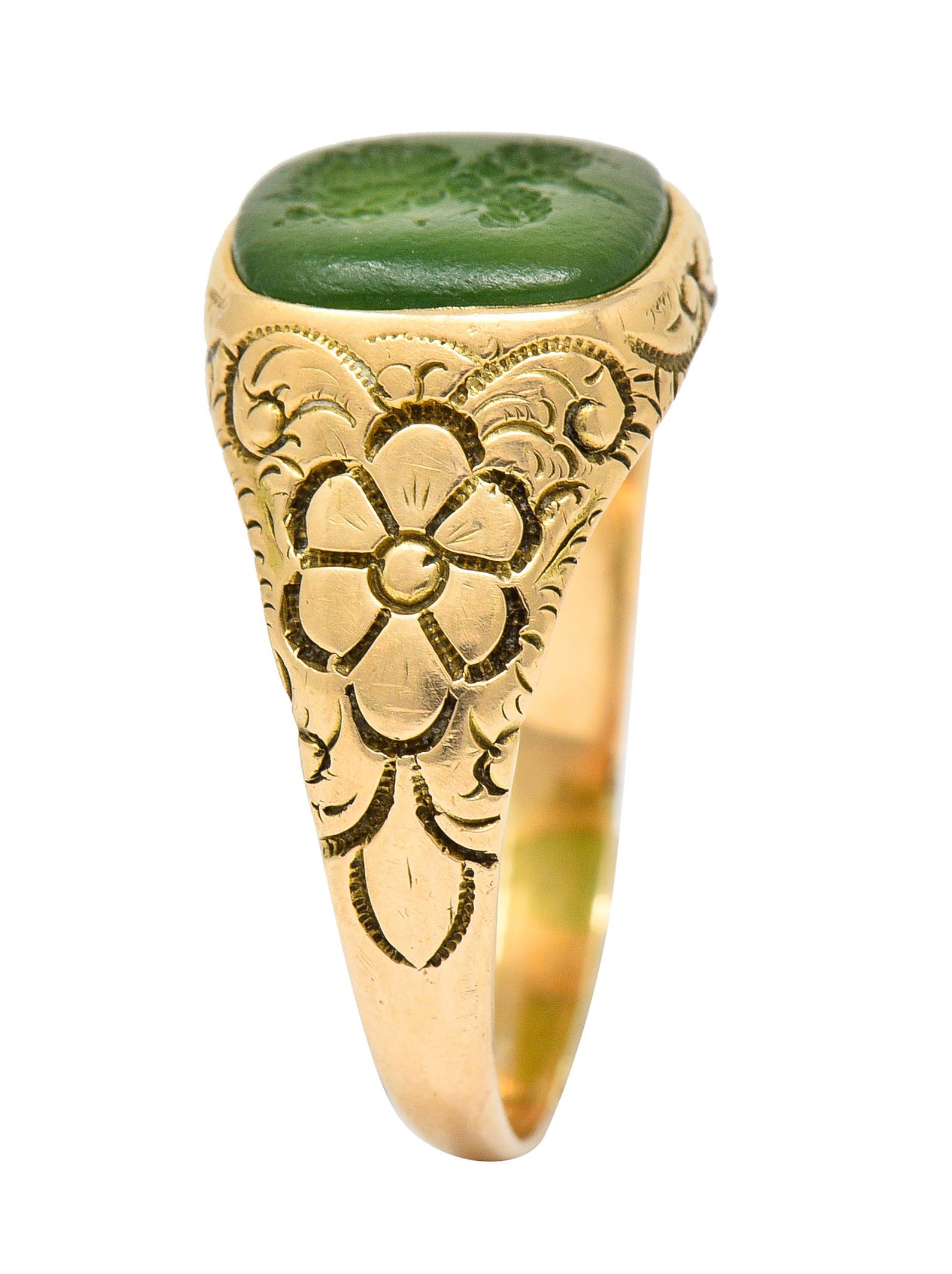 Art Nouveau Nephrite Intaglio 14 Karat Gold Zeus Signet RingRing - Wilson's Estate Jewelry