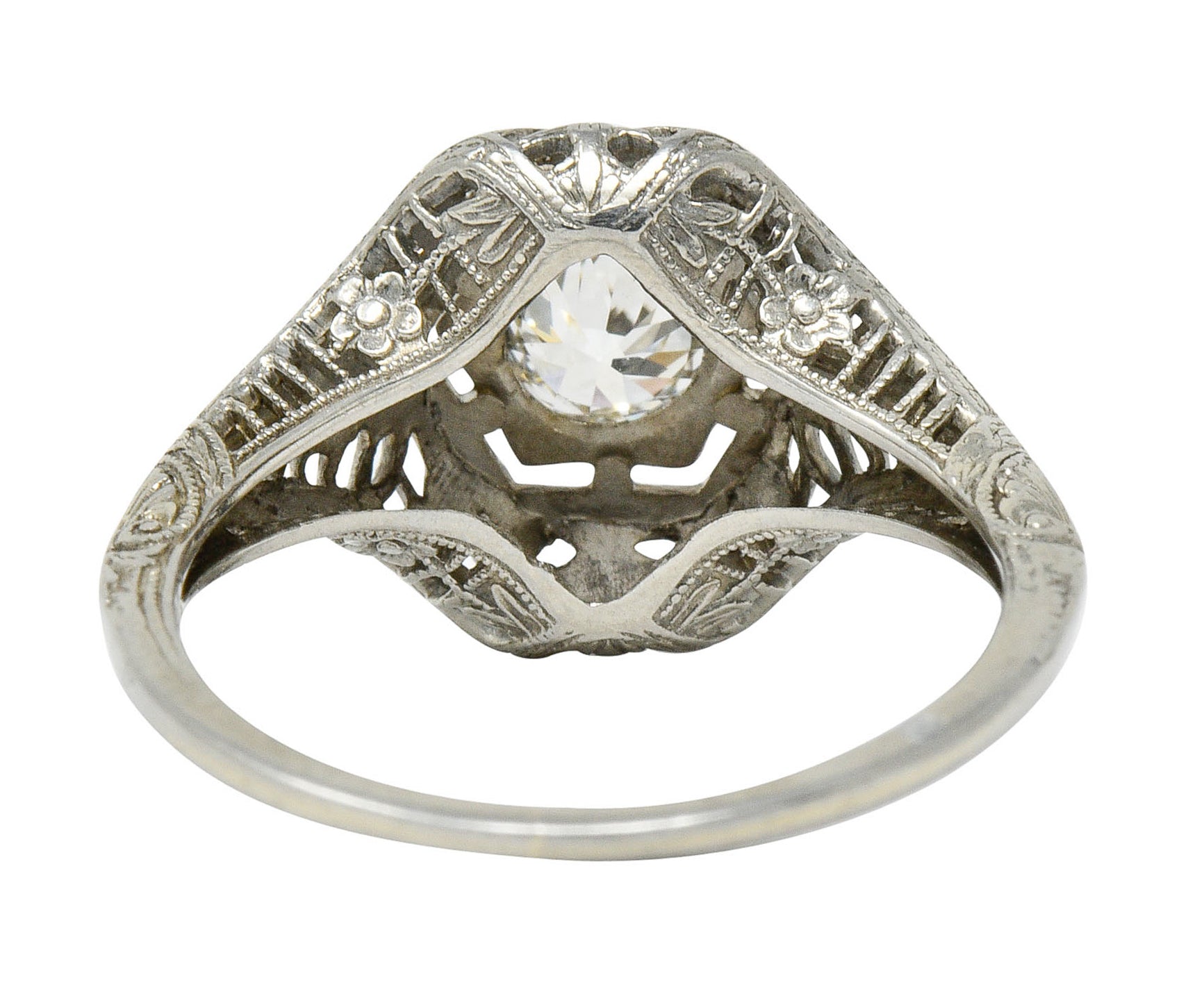 Edwardian 0.32 CTW Diamond 18 Karat White Gold Hexagonal Engagement RingRing - Wilson's Estate Jewelry