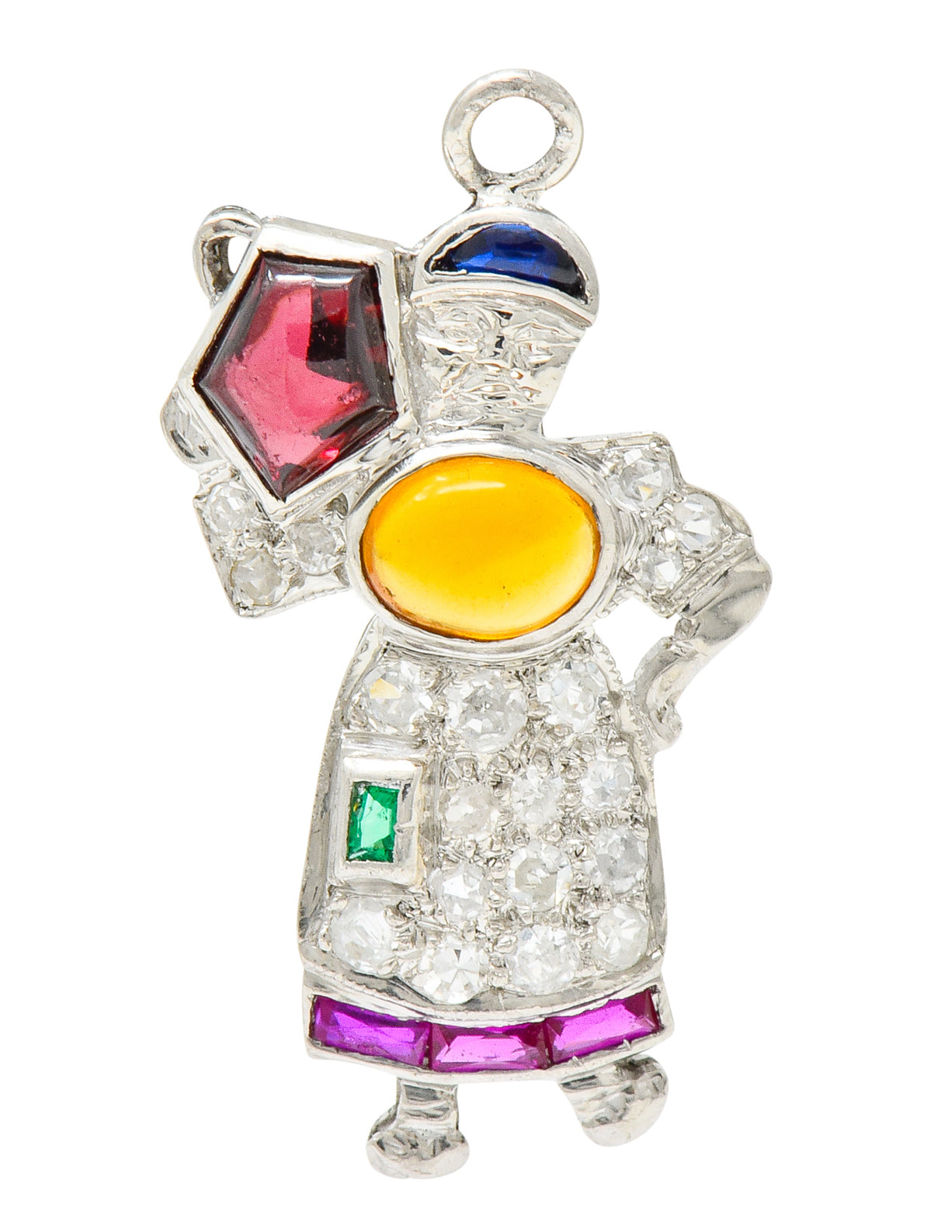 Large Art Deco Diamond Multi-Gem Platinum Woman Carrying Water Charm - Wilson's Estate Jewelry