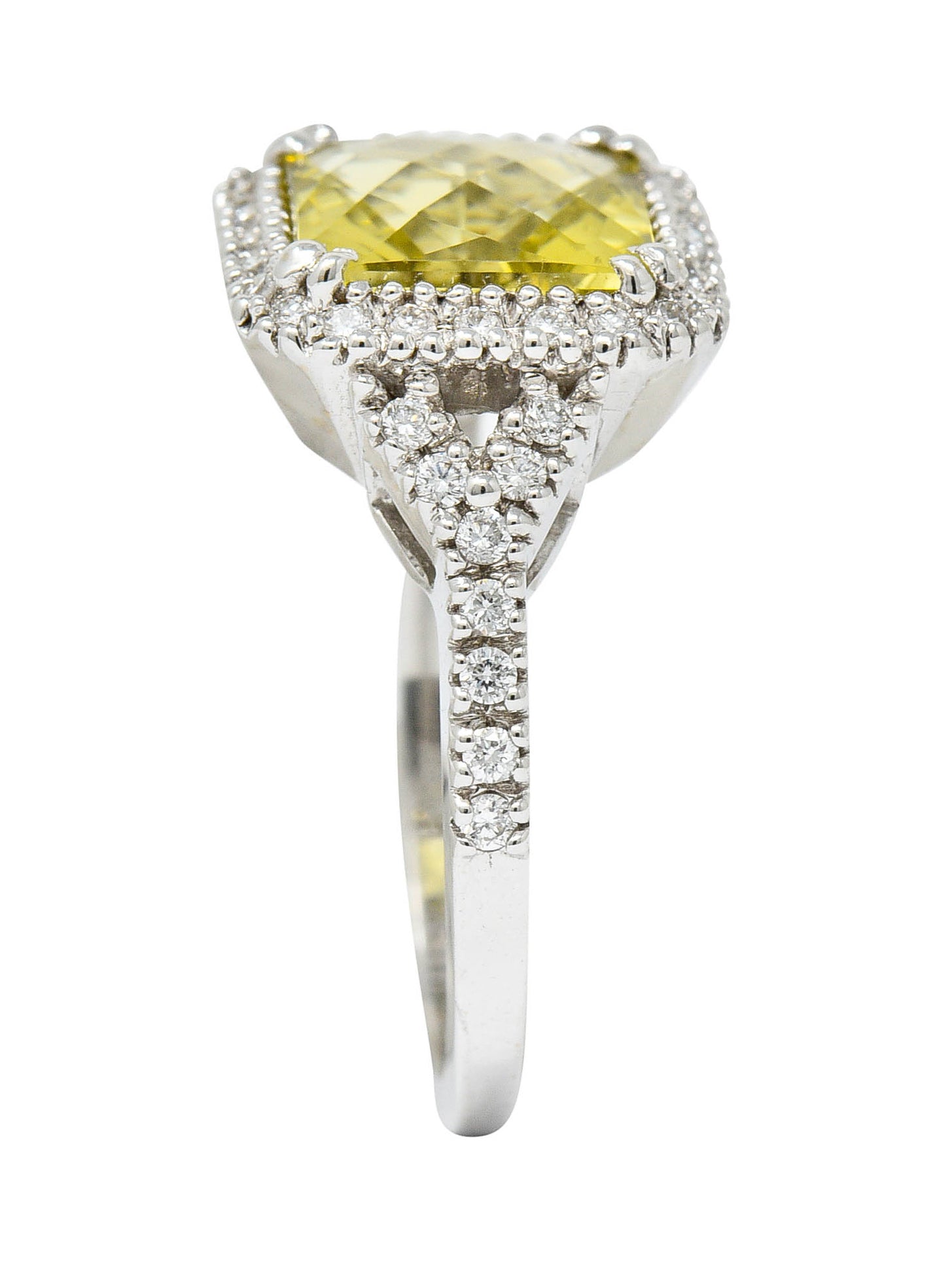 Green Beryl Diamond 18 Karat White Gold Square Halo Gemstone RingRing - Wilson's Estate Jewelry