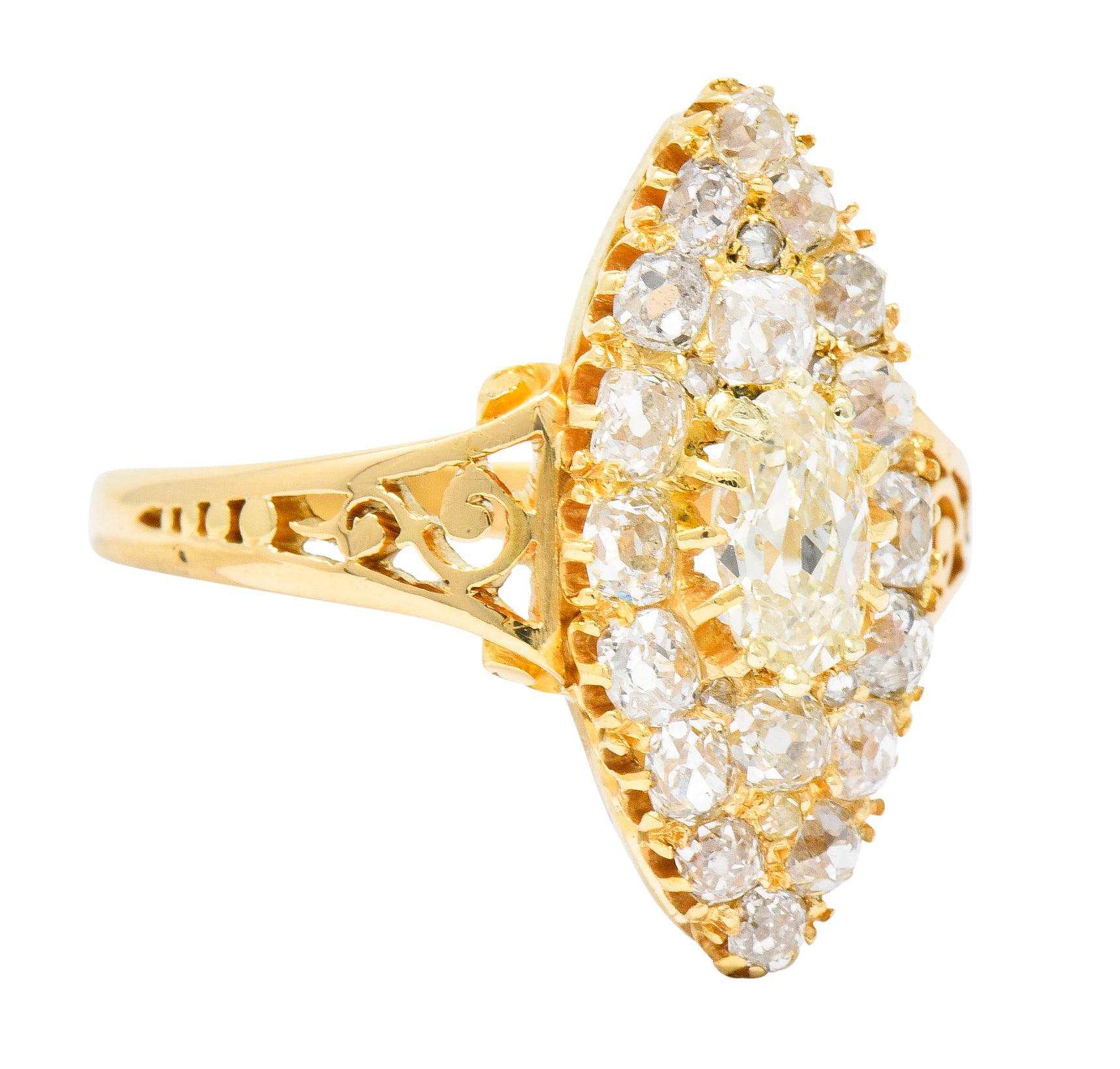 Victorian 1.90 CTW Diamond 18 Karat Gold Navette Cluster Ring - Wilson's Estate Jewelry