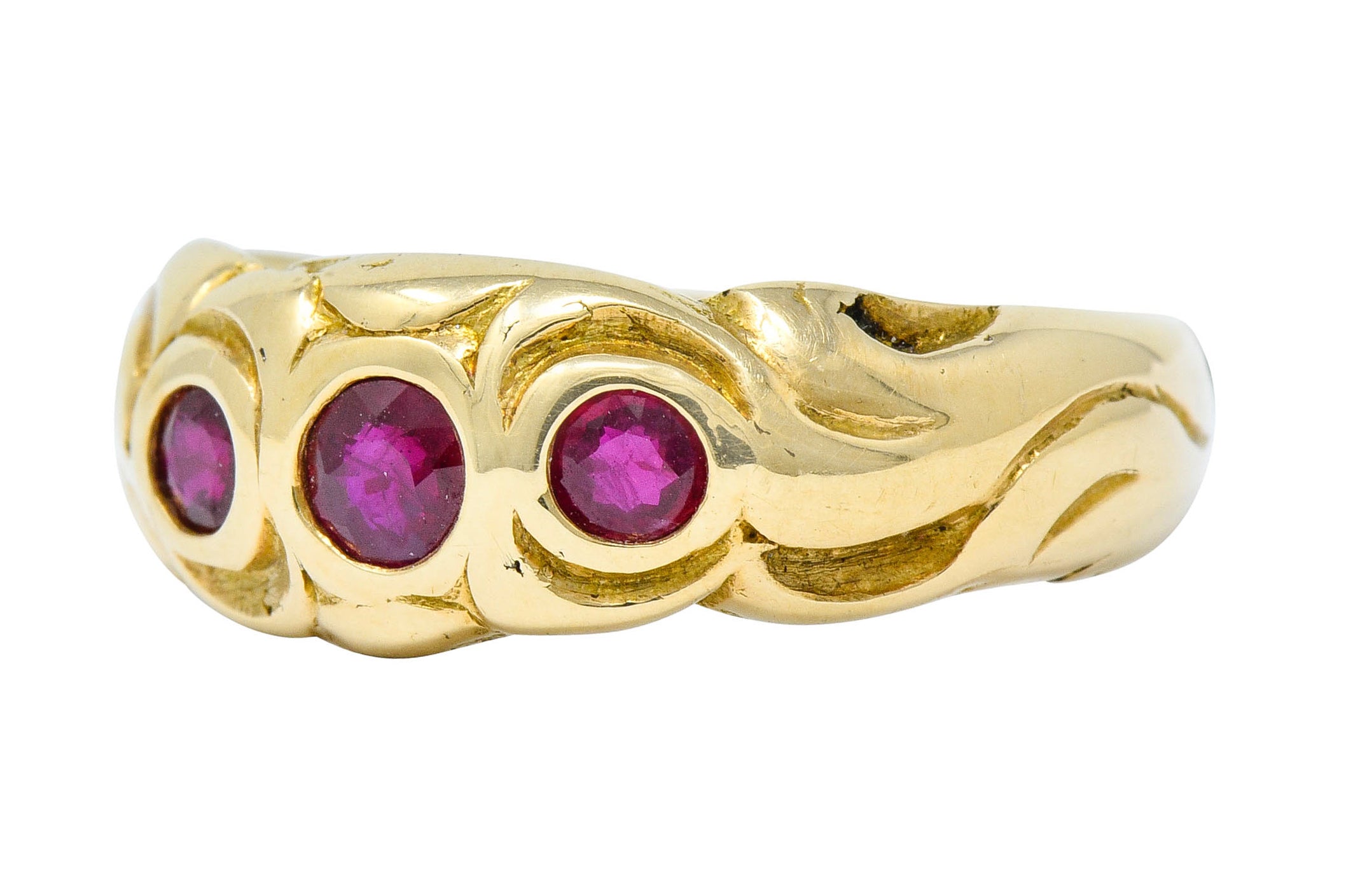 Art Nouveau Ruby 14 Karat Gold Three Stone Band RingRing - Wilson's Estate Jewelry