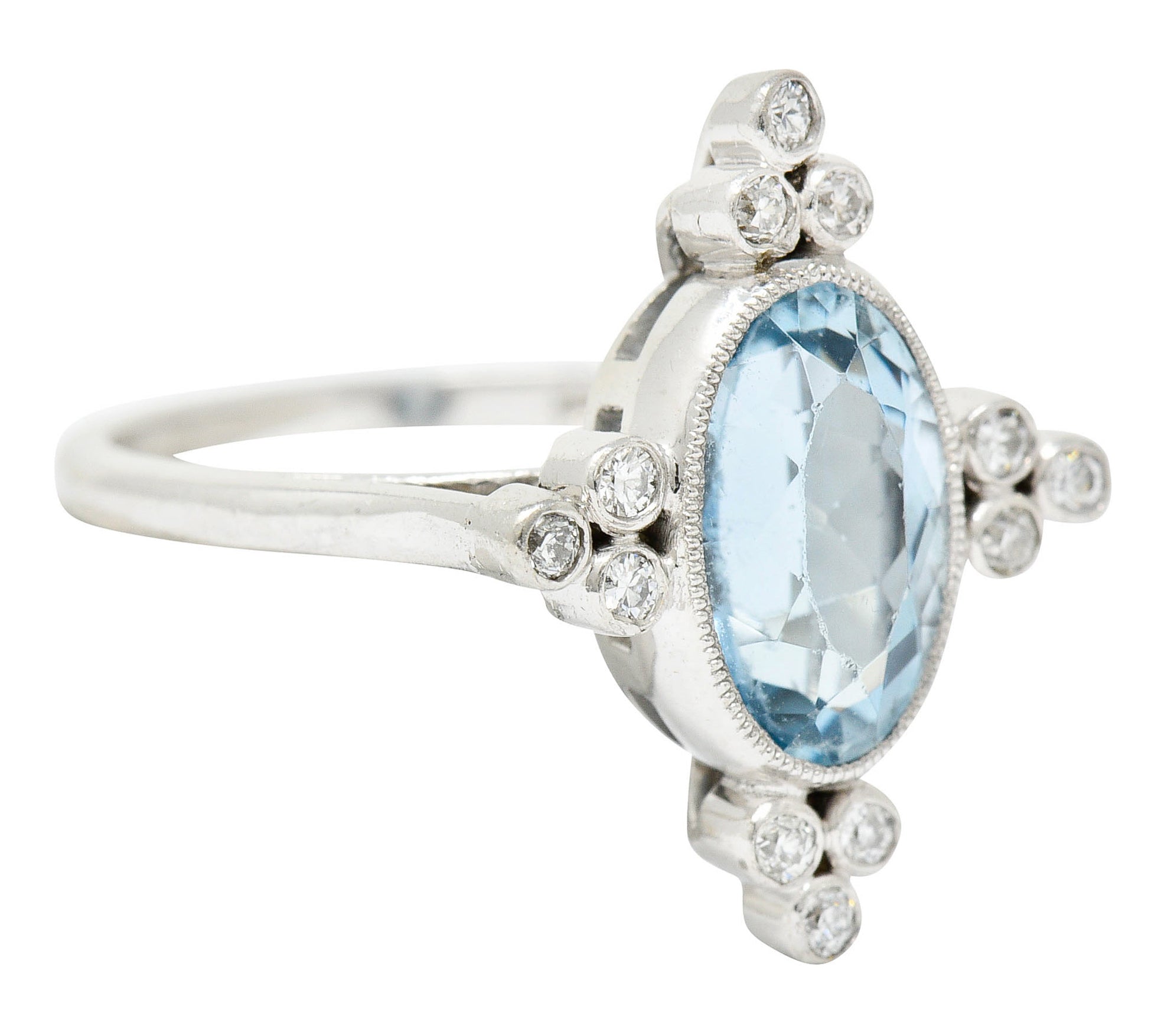 1960's Vintage 2.05 CTW Aquamarine Diamond Platinum Cluster RingRing - Wilson's Estate Jewelry